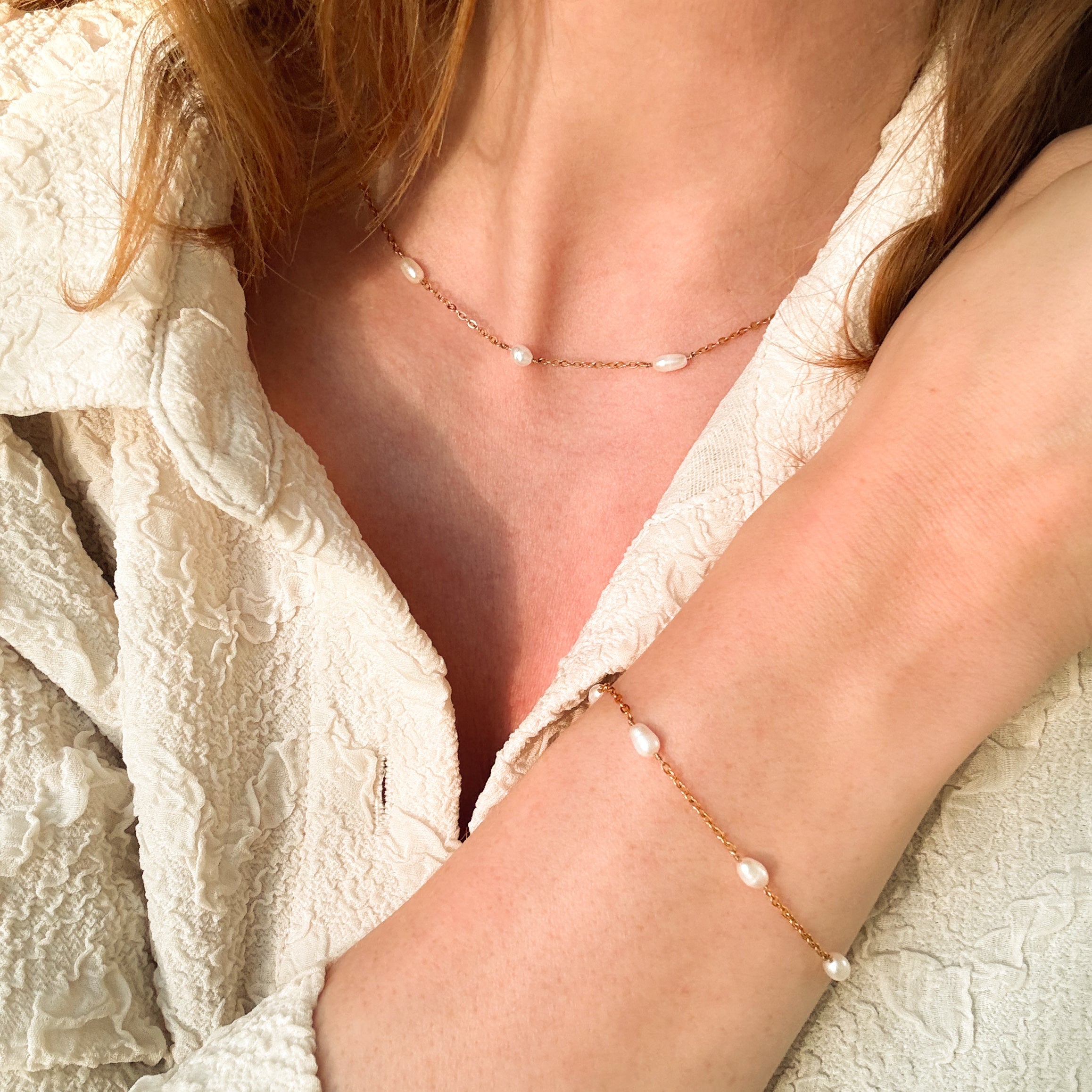 Dot Perlearmbånd Guldbelagt