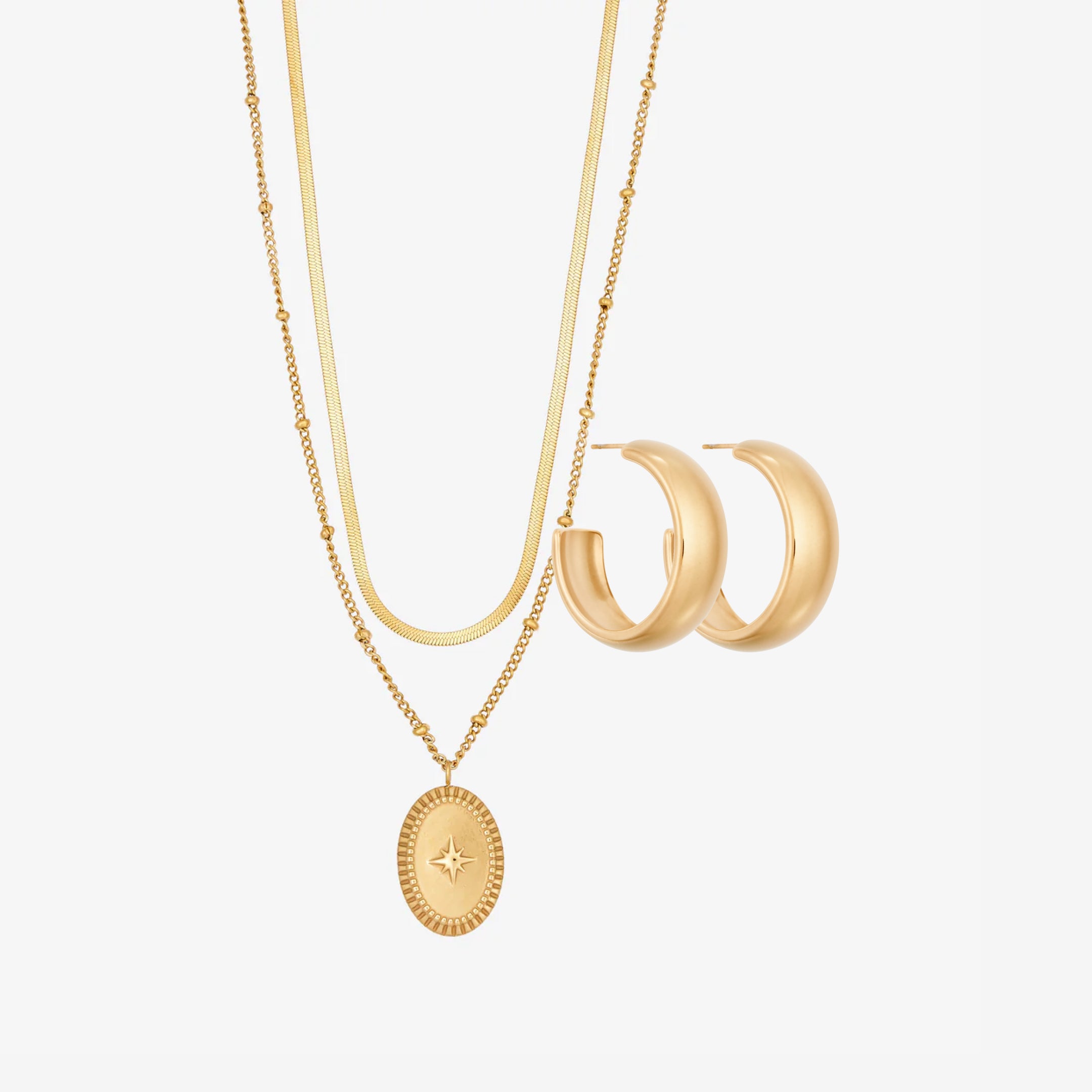 Chunky Hoop Double Halskæde Sæt: 1 ørering og 1 halskæde