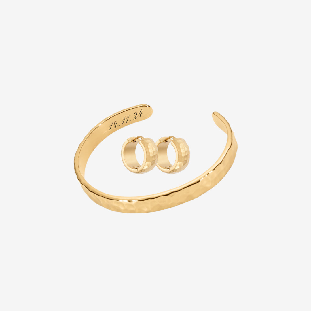 Hamret Bangle Indgravering og Mini Hoop Sæt