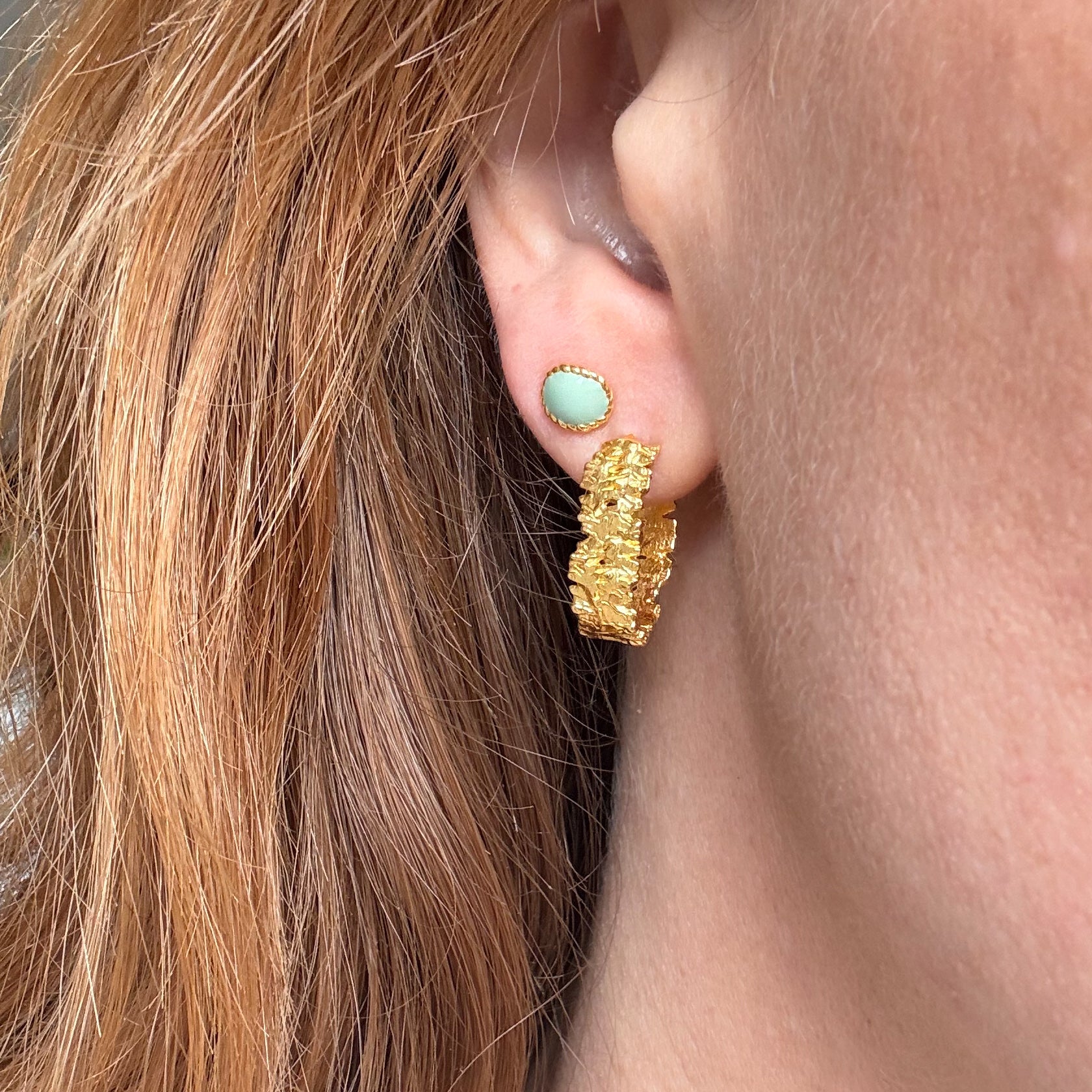 Grøn Oval Stud Guldbelagt