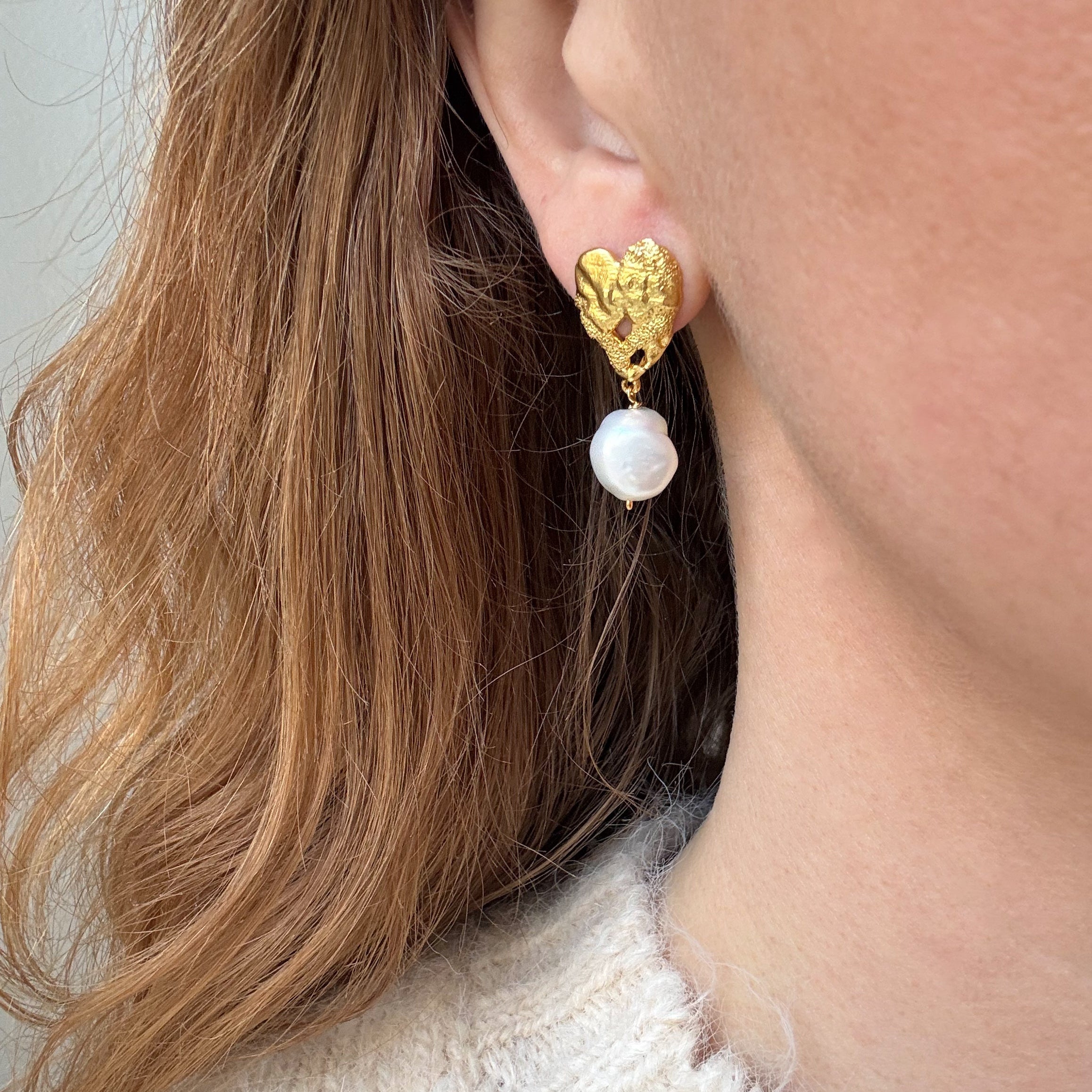 Melted Hjerte Stud Guldbelagt