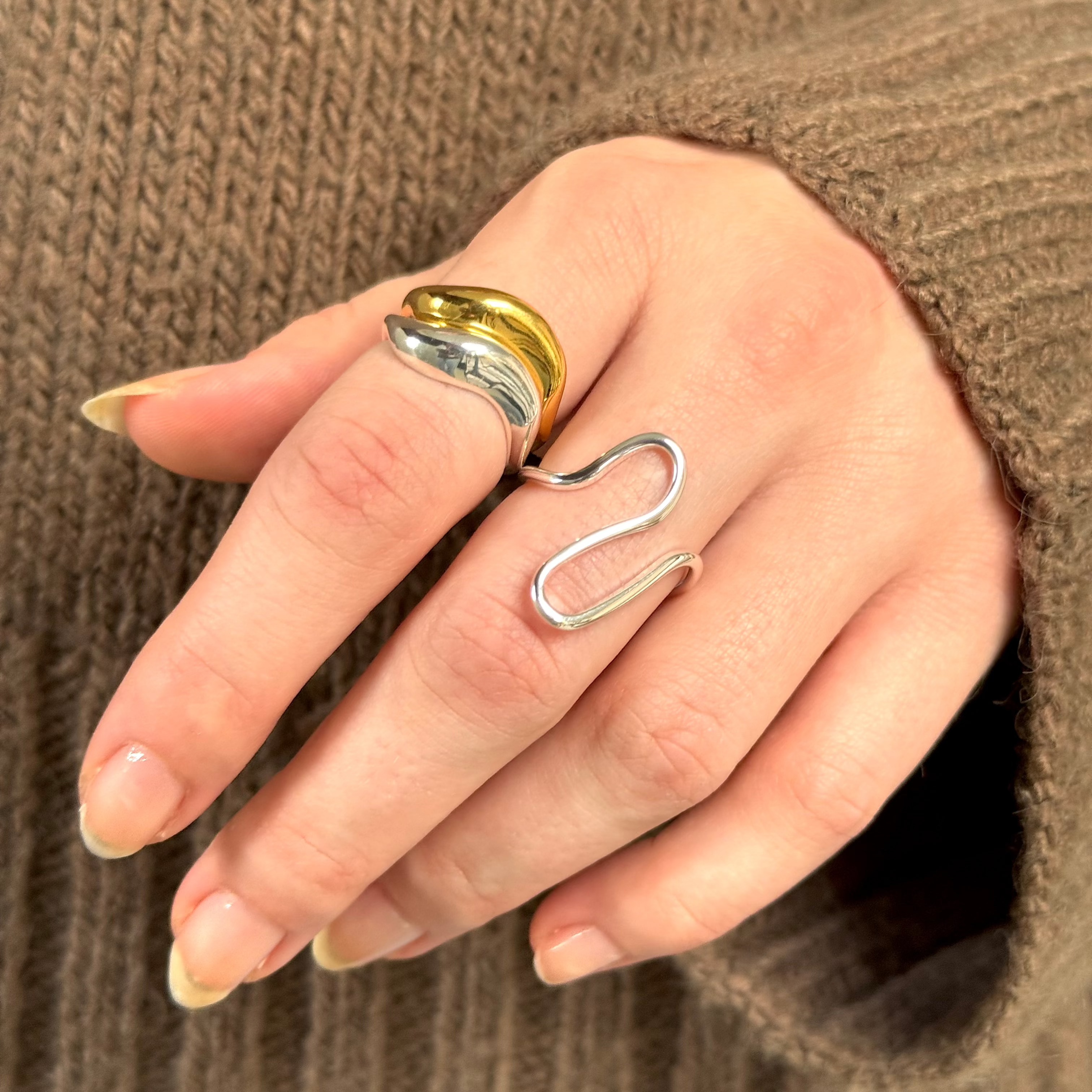 Smuk Wave Line Ring 925 Sølvbelagt