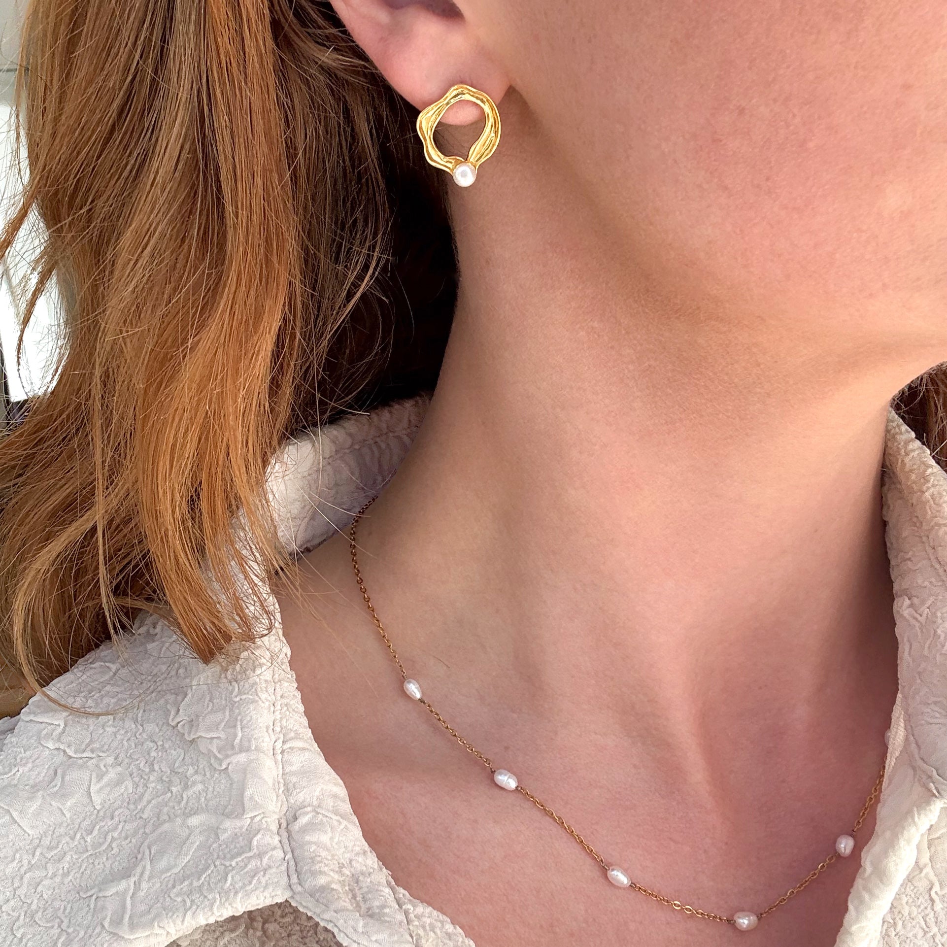 Organisk Perle Stud Guldbelagt