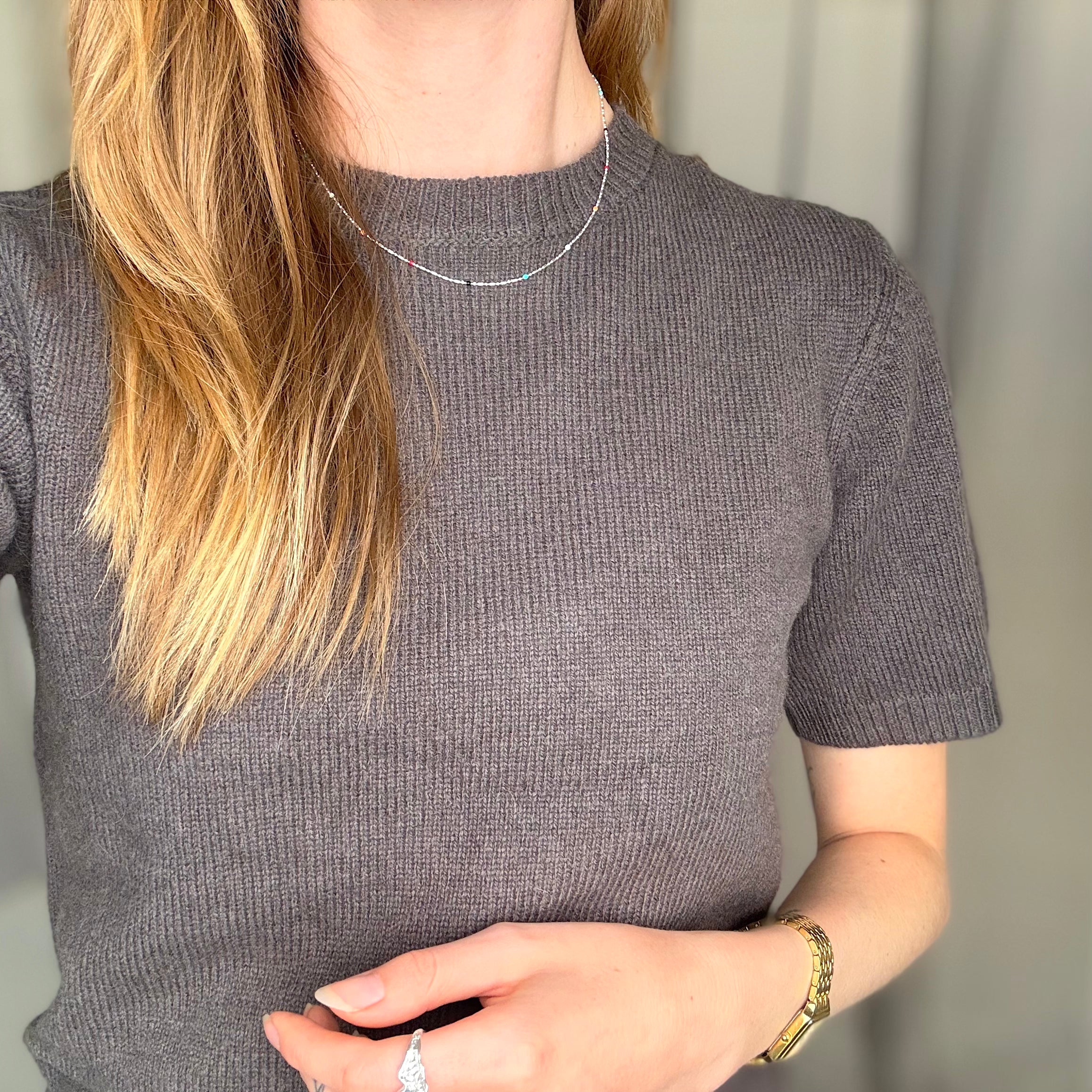 Farvet Dots Halskæde Sølvbelagt