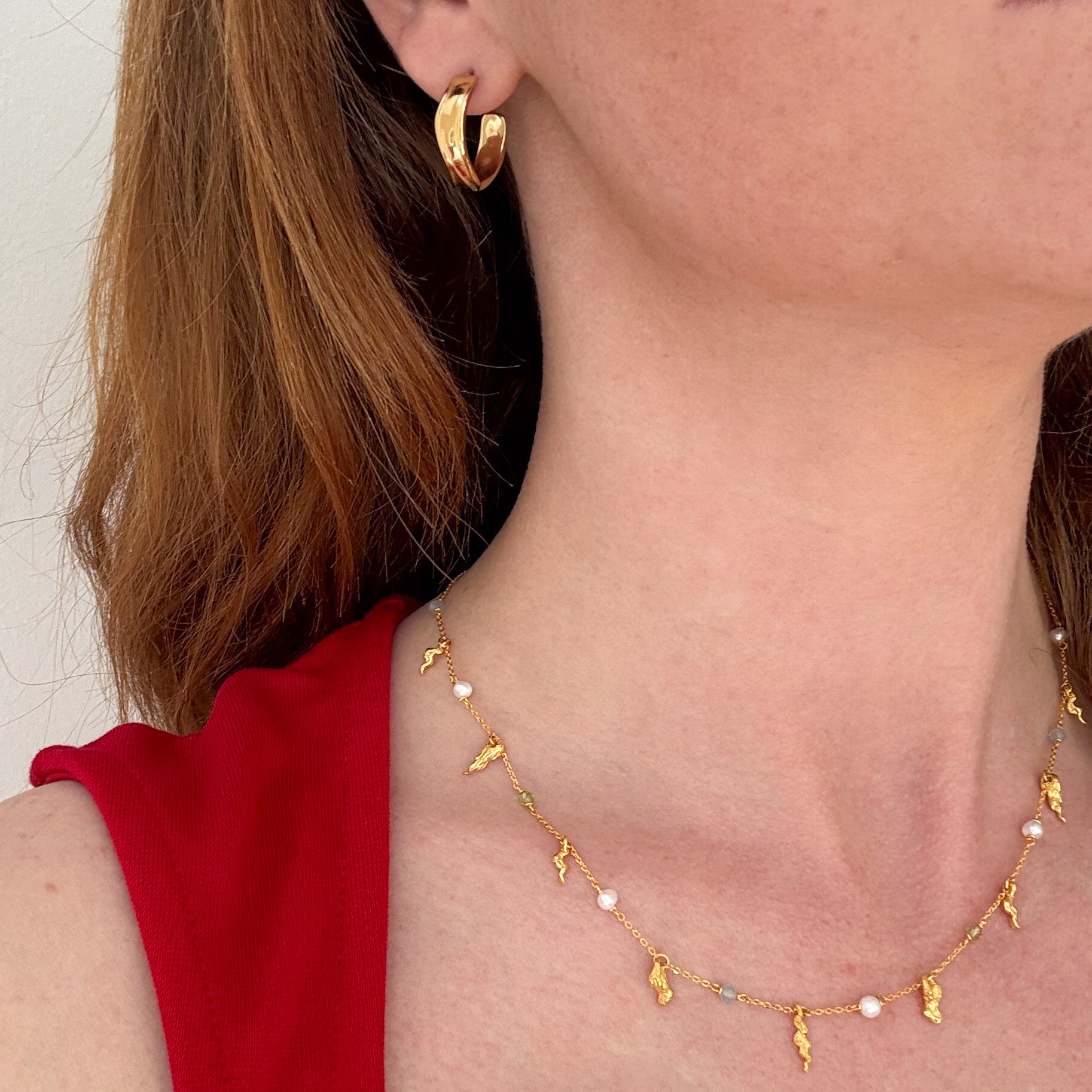 Leaf Dot Halskæde Guldbelagt