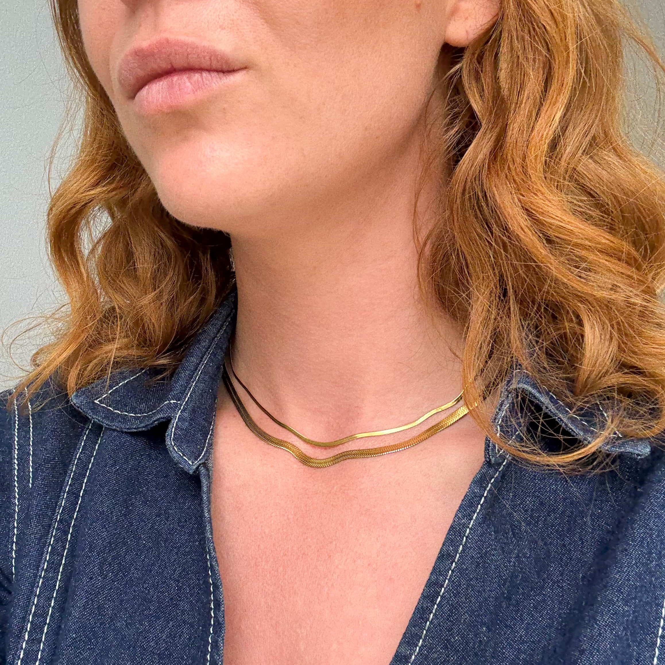 Flad Slange Halskæde 2mm Guldbelagt