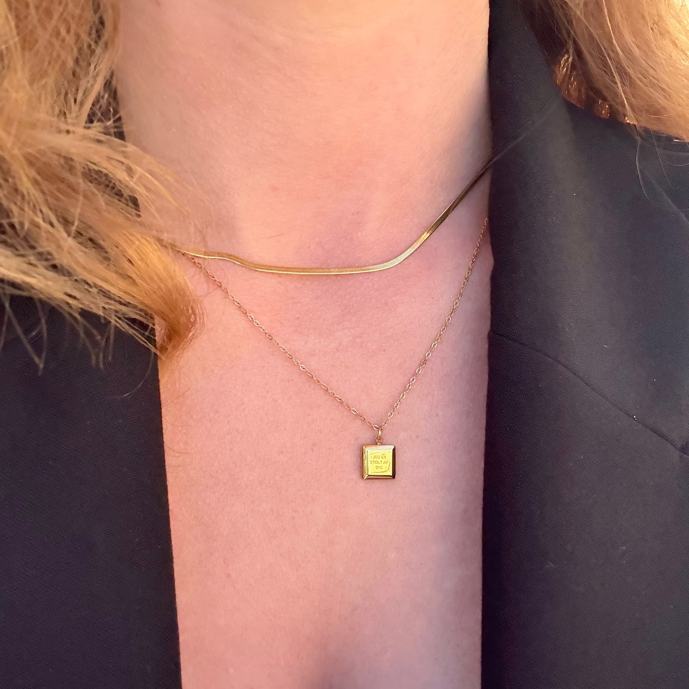 Kvadrat Halskæde Guldbelagt m. Indgravering