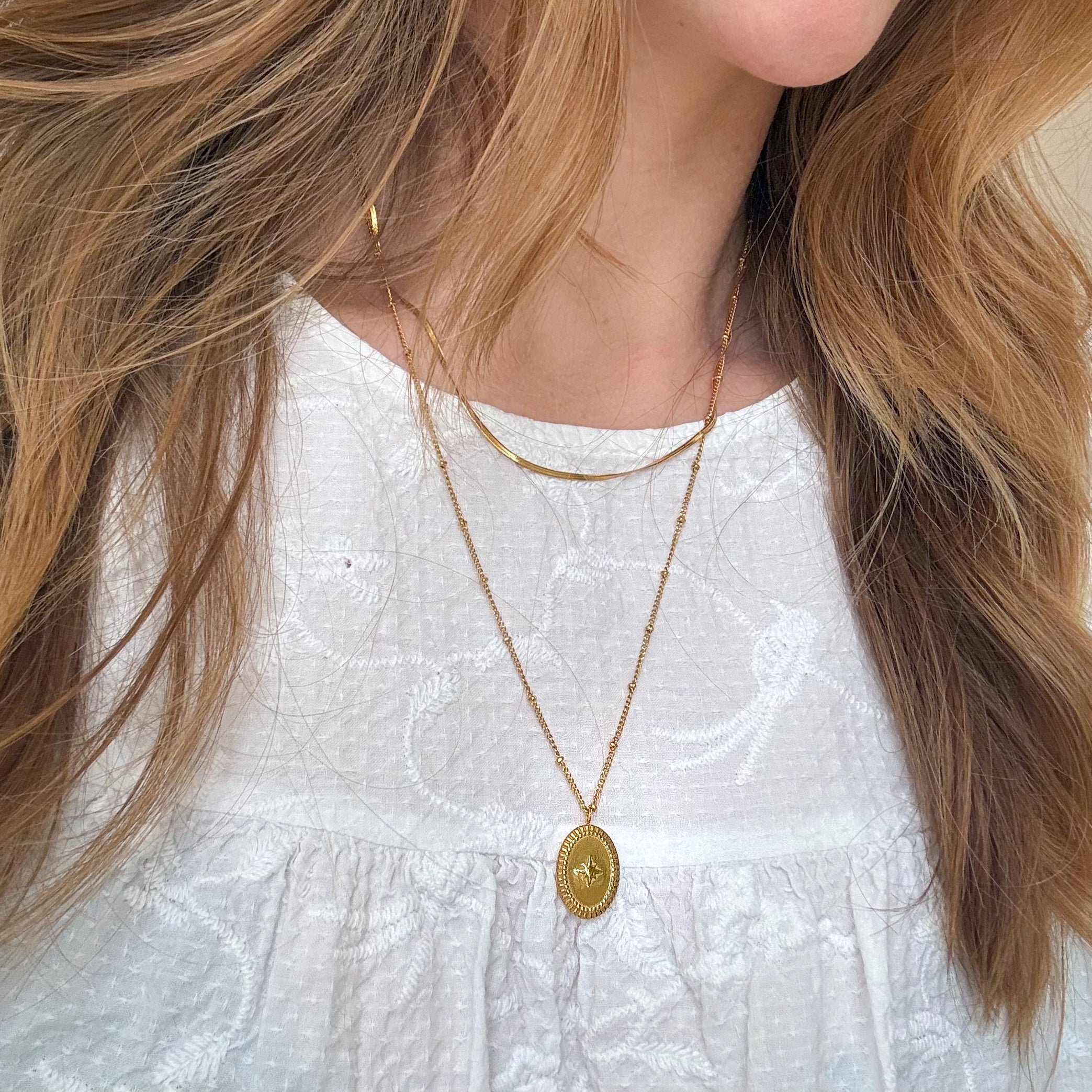 Hamret Double Halskæde Sæt: 1 halskæde & 1 armbånd