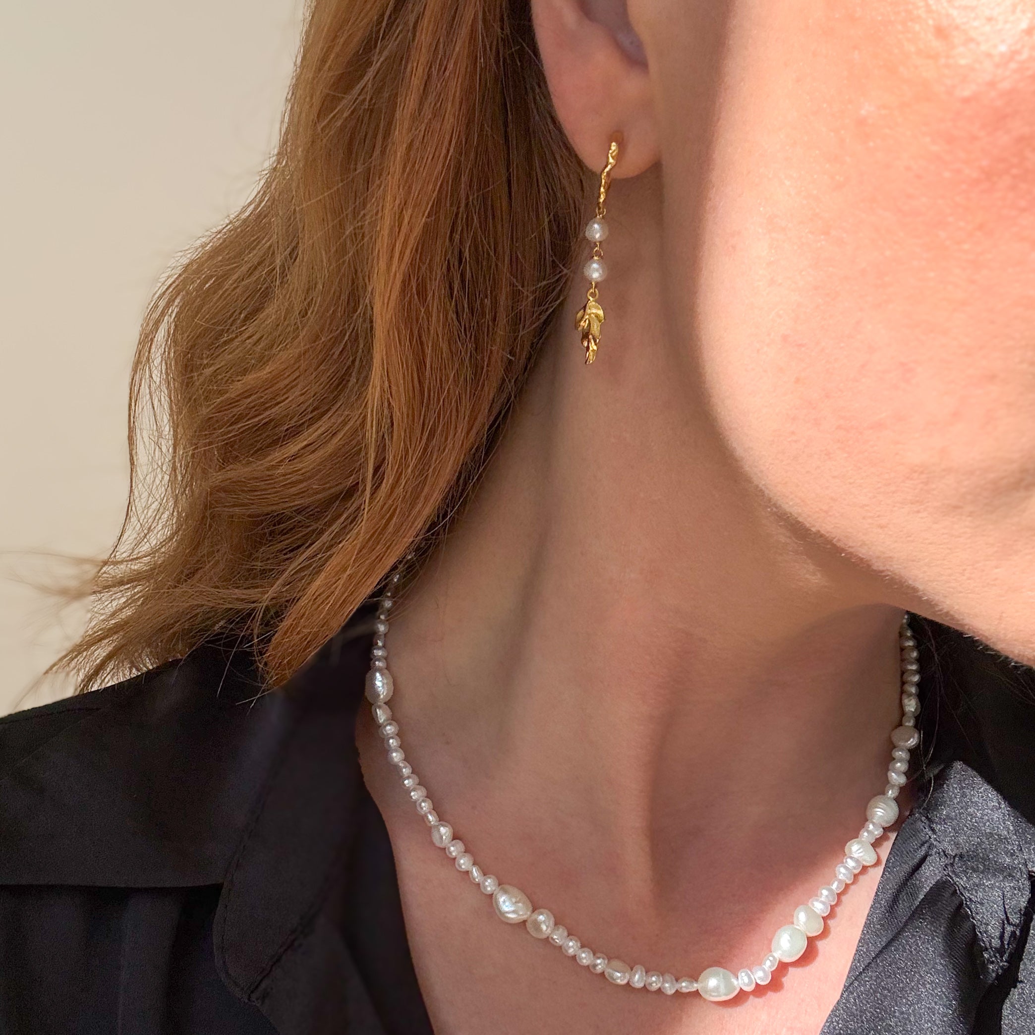 Dangle Perle Øreringe Guldbelagt