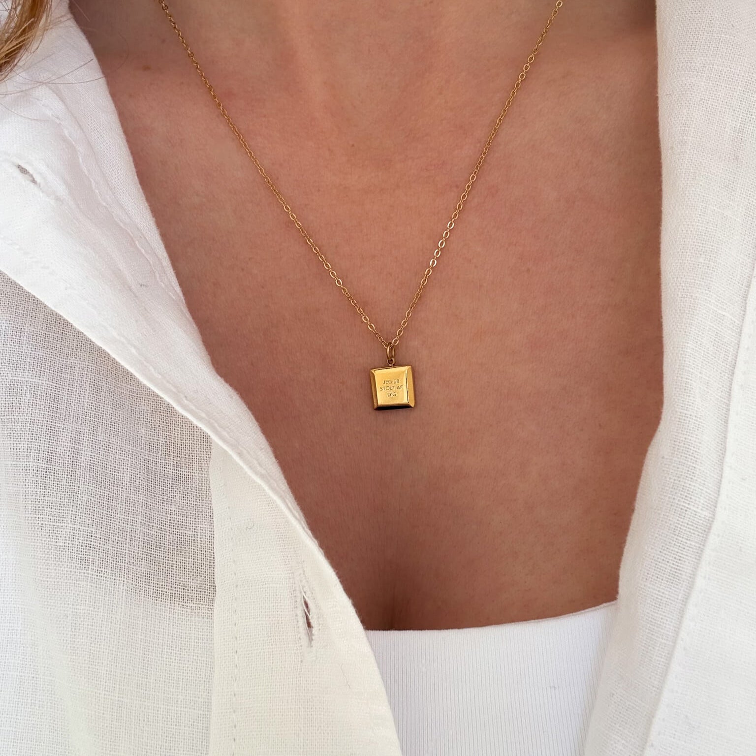Kvadrat Halskæde Guldbelagt m. Indgravering