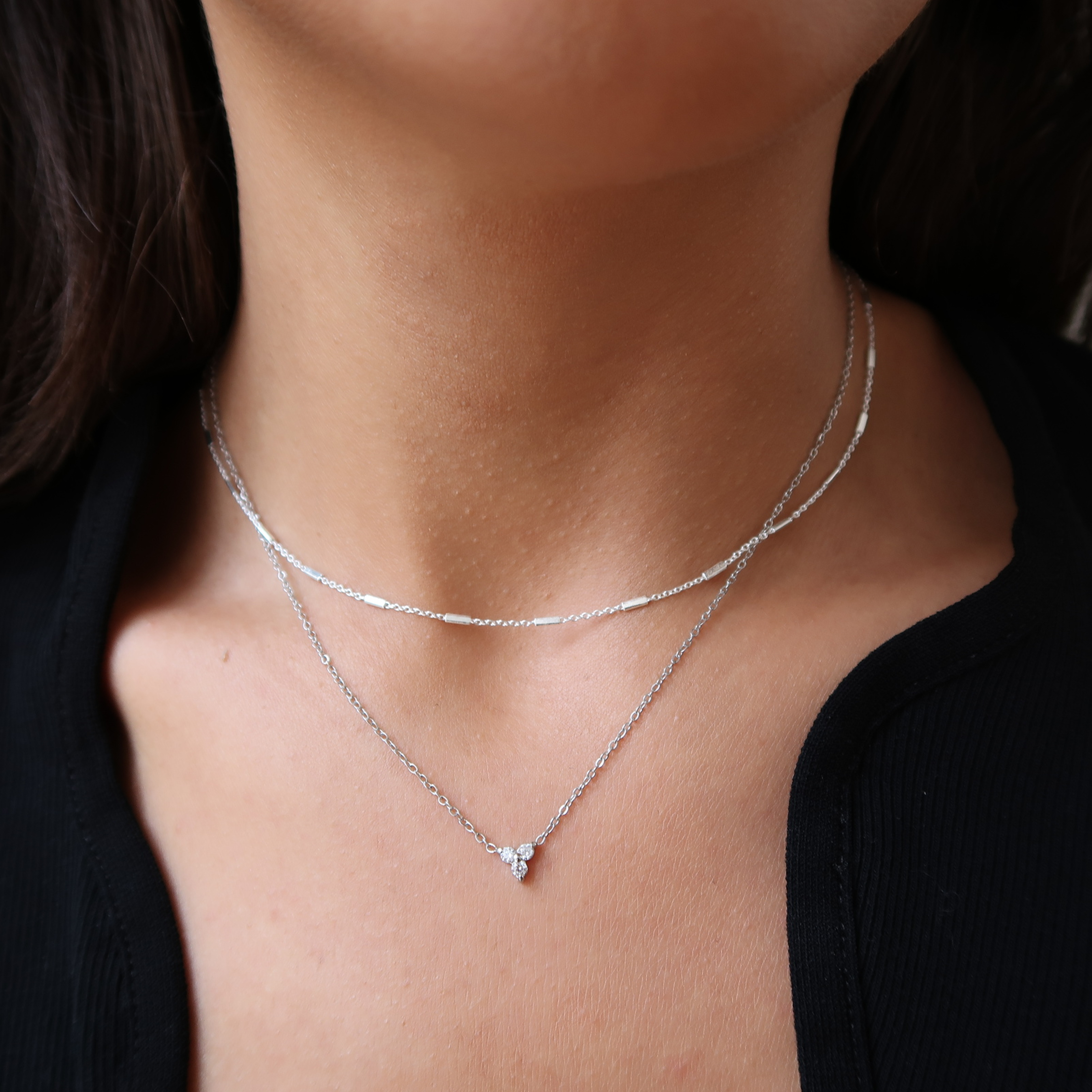 Rund krystal halskæde Sølvfarvet