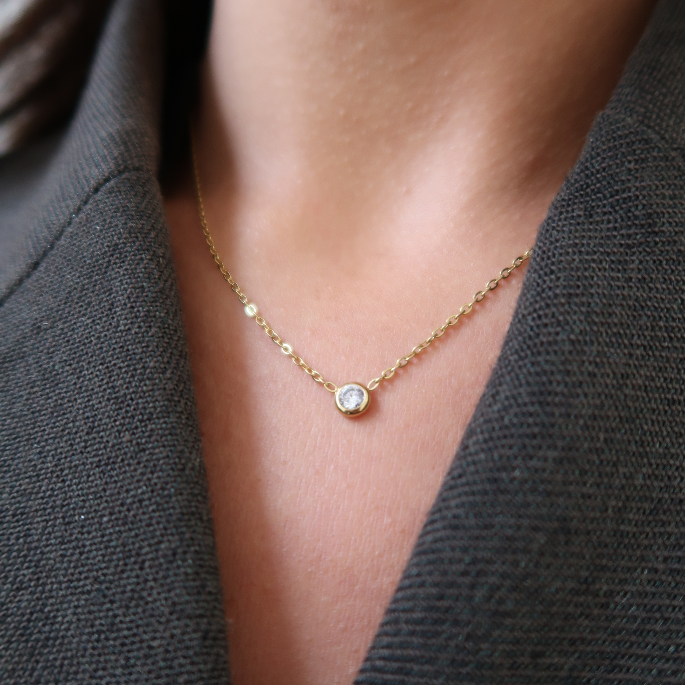 Rund Krystal Halskæde Guldbelagt