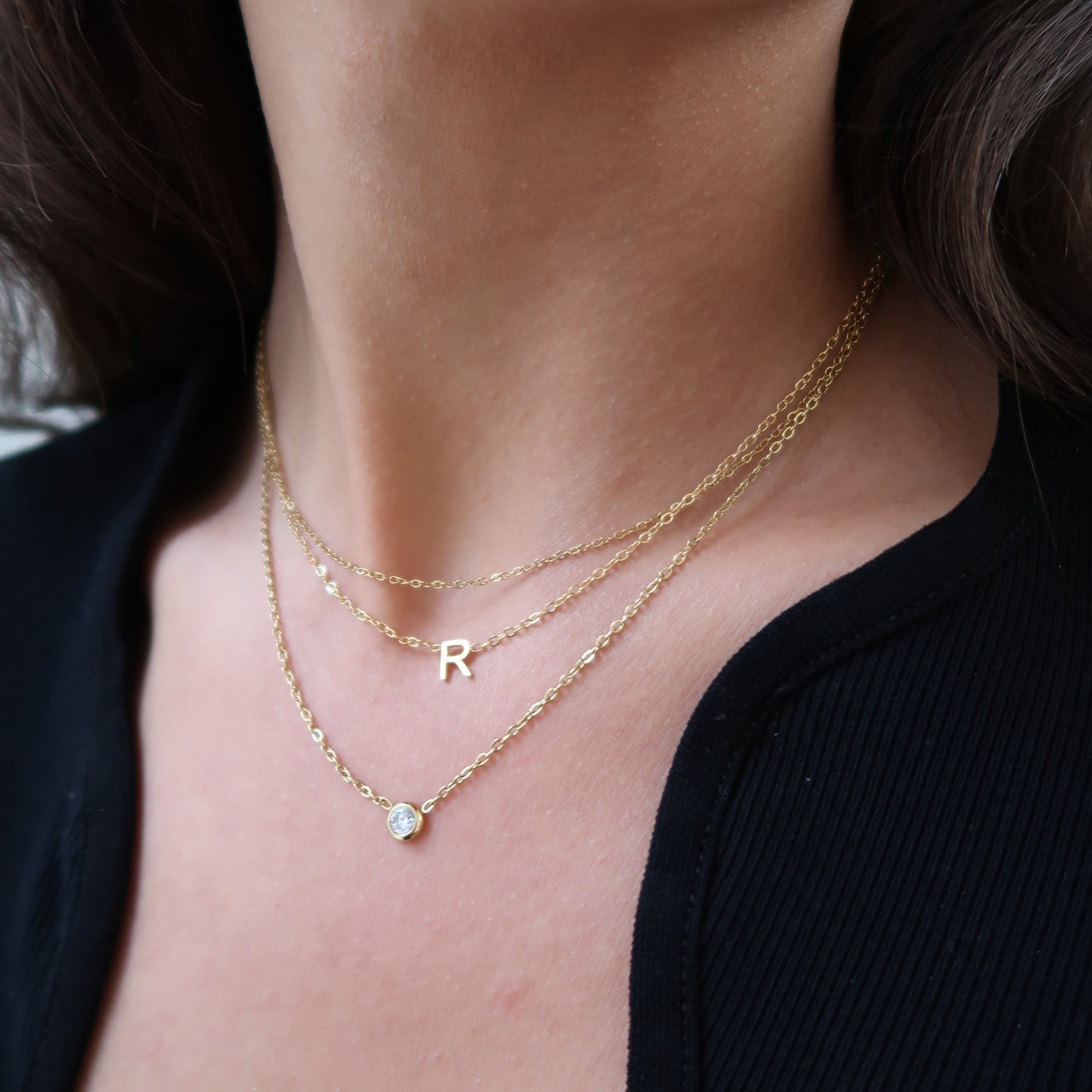 Rund Krystal Halskæde Guldbelagt