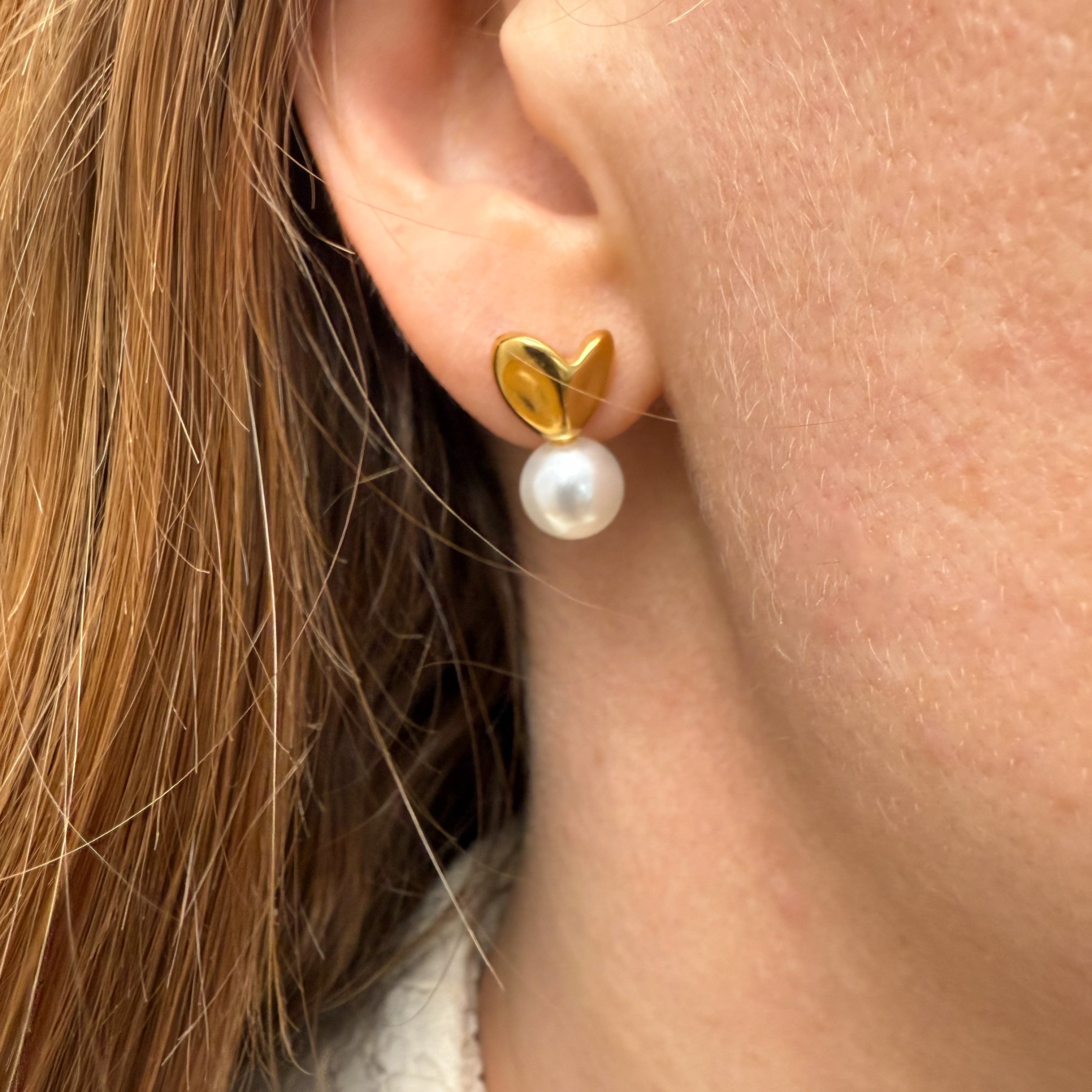 Hjerte Perle Stud Guldbelagt