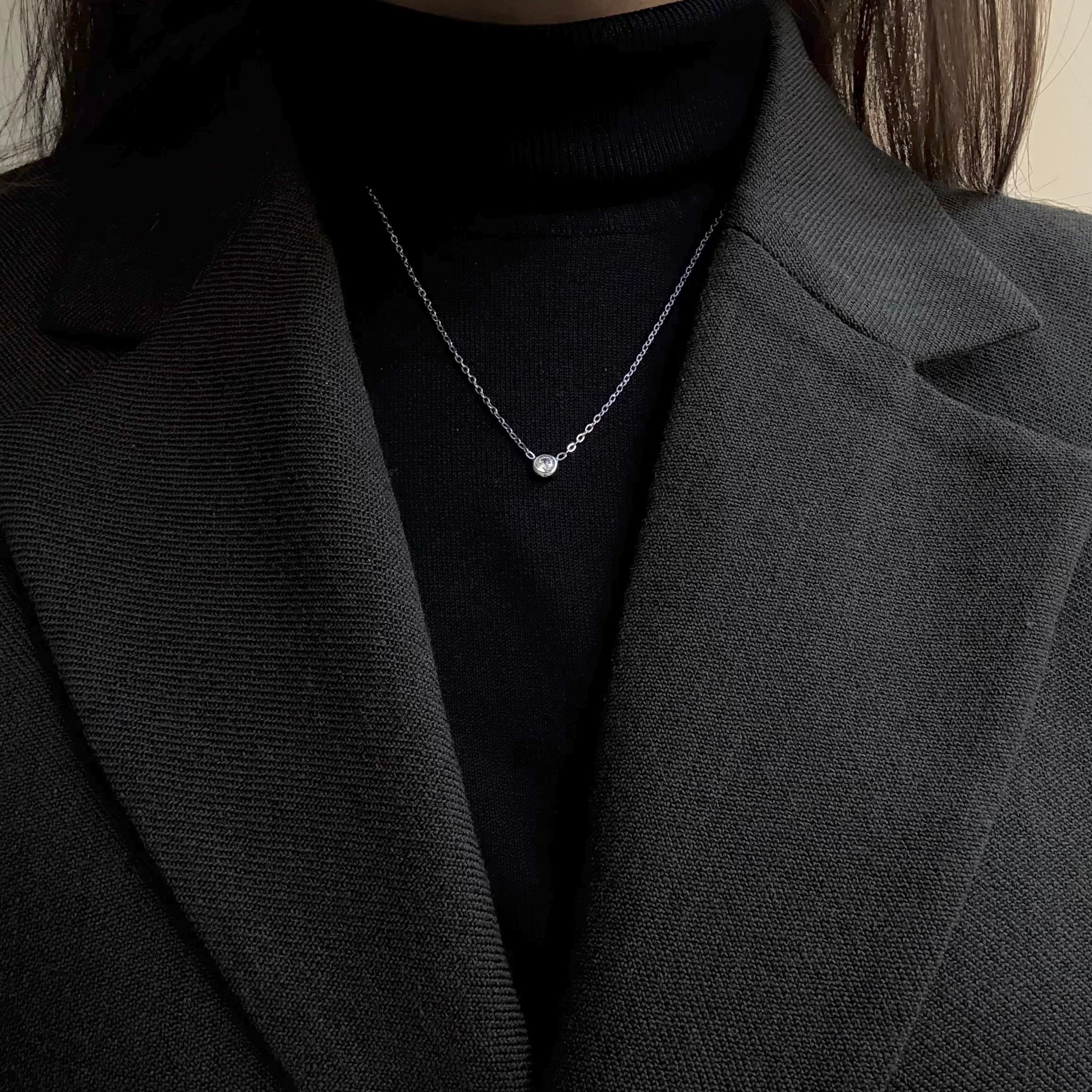 Rund krystal halskæde Sølvfarvet