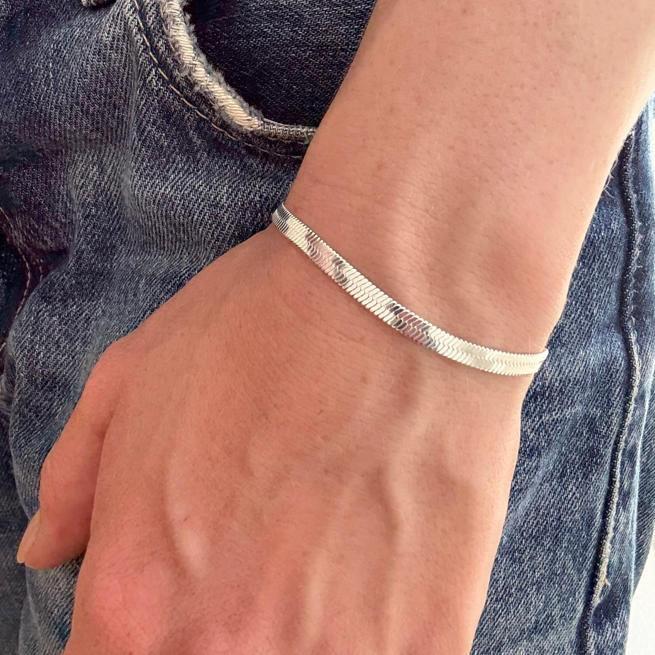Flad Slange Armbånd 4mm Sølvbelagt
