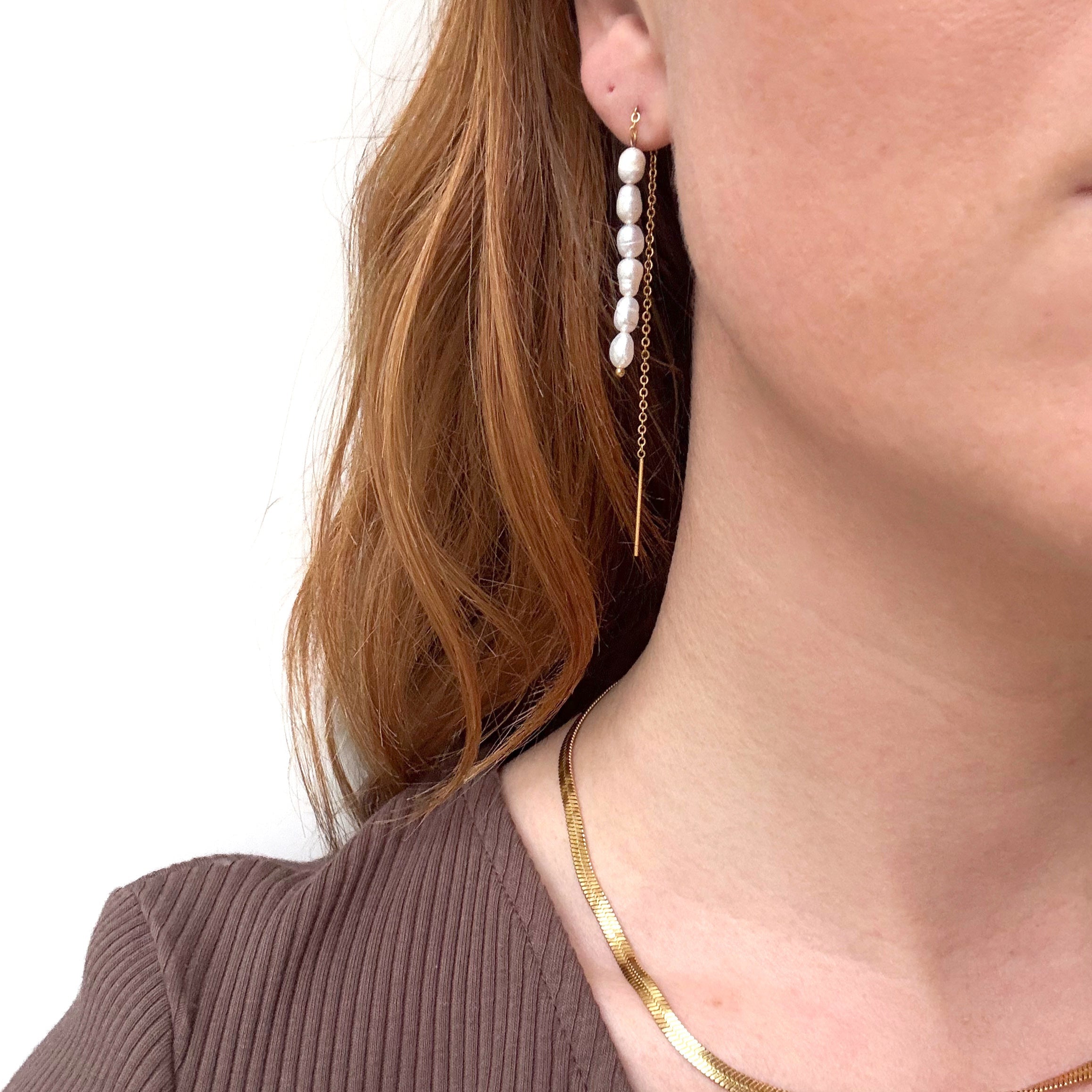 Perle Kædeøreringe Guldbelagt