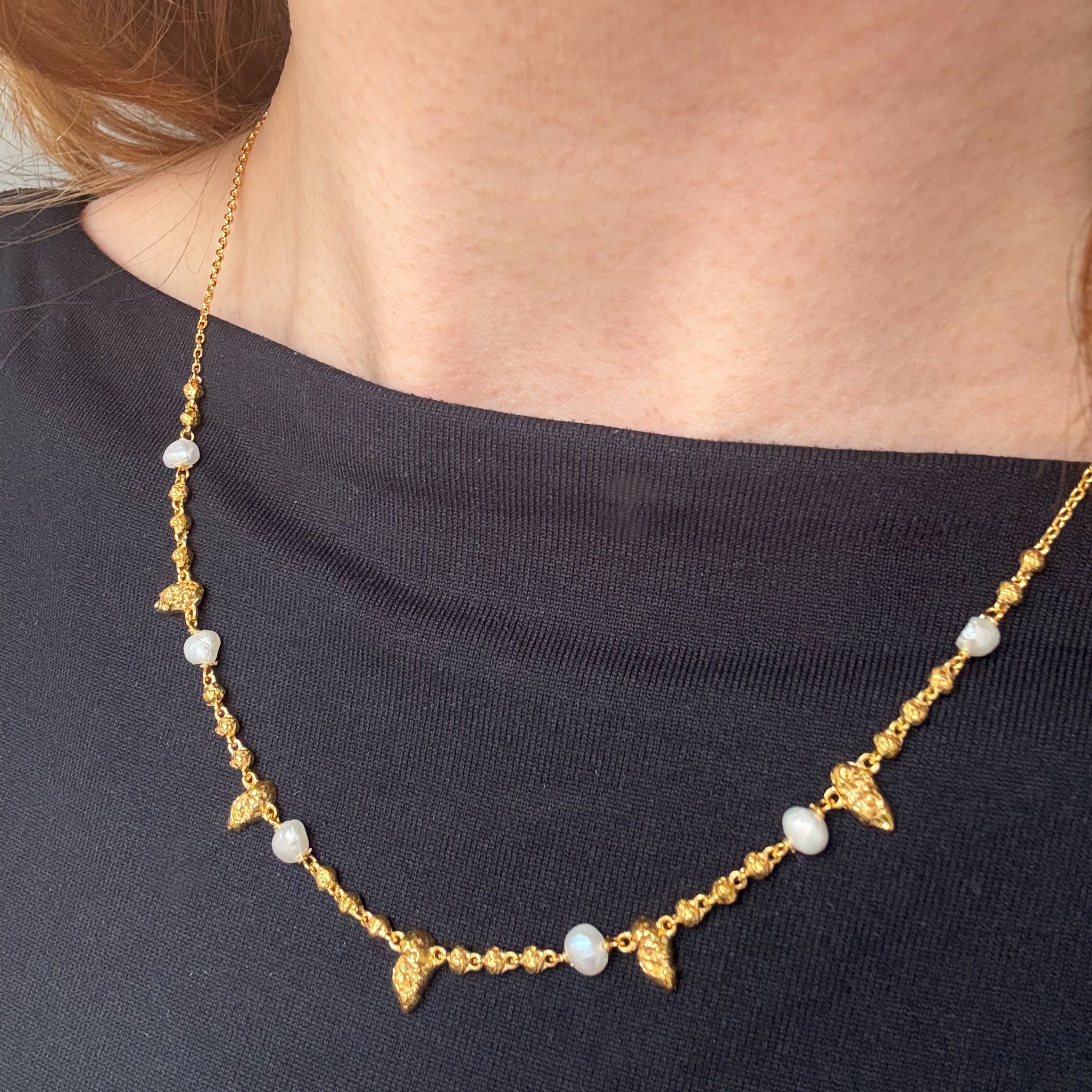 Leaf Perle Halskæde Guldbelagt