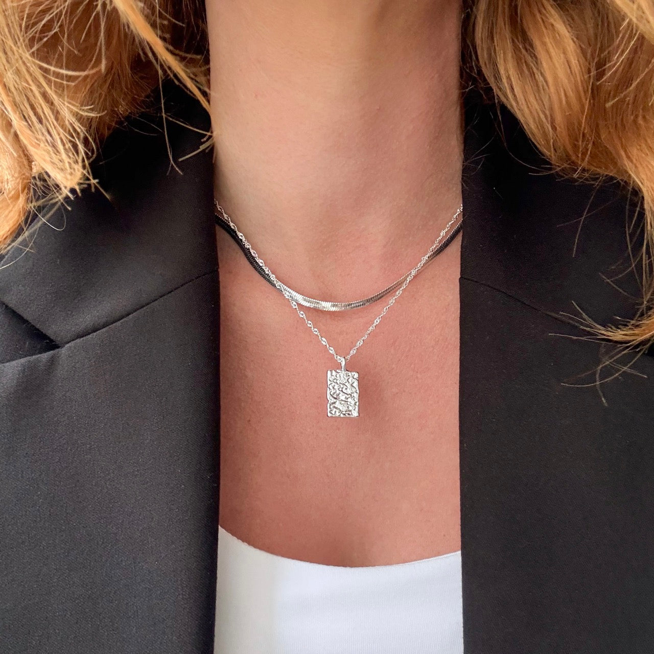 Hamret Halskæde Sølvbelagt