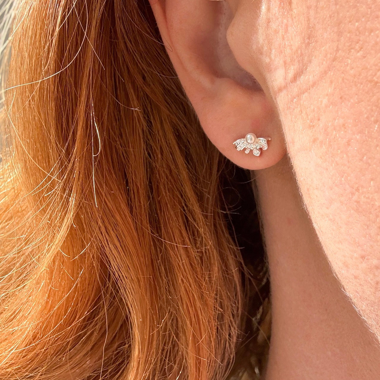 Wave Perle Stud Sølvbelagt