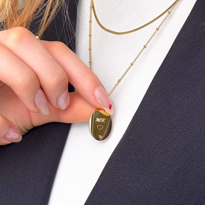 Oval Plain Plade Halskæde Guldbelagt m. Indgravering