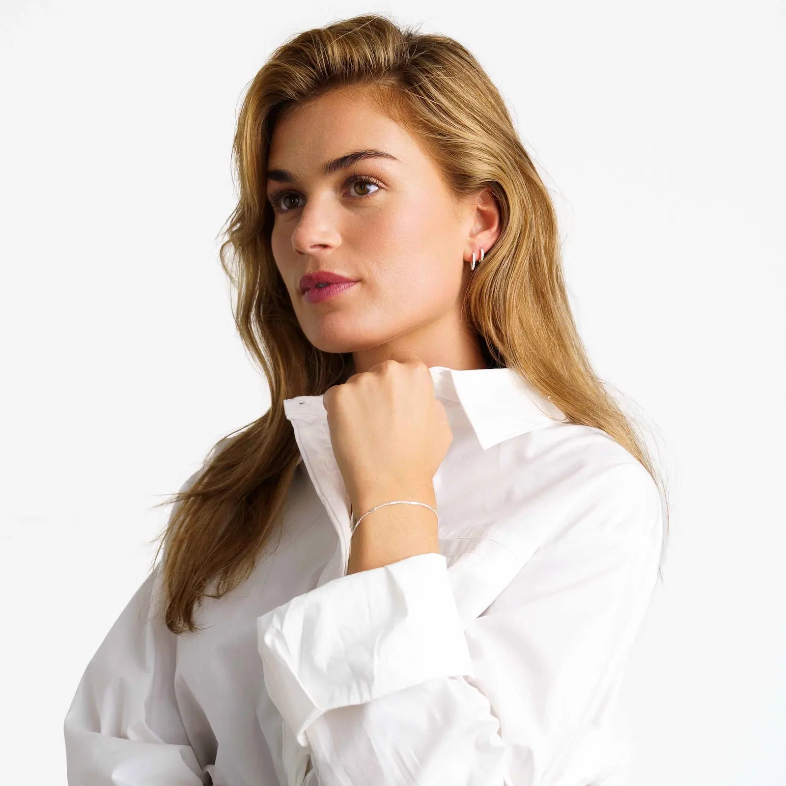 Krystal Perle Hoop Sølv Sæt