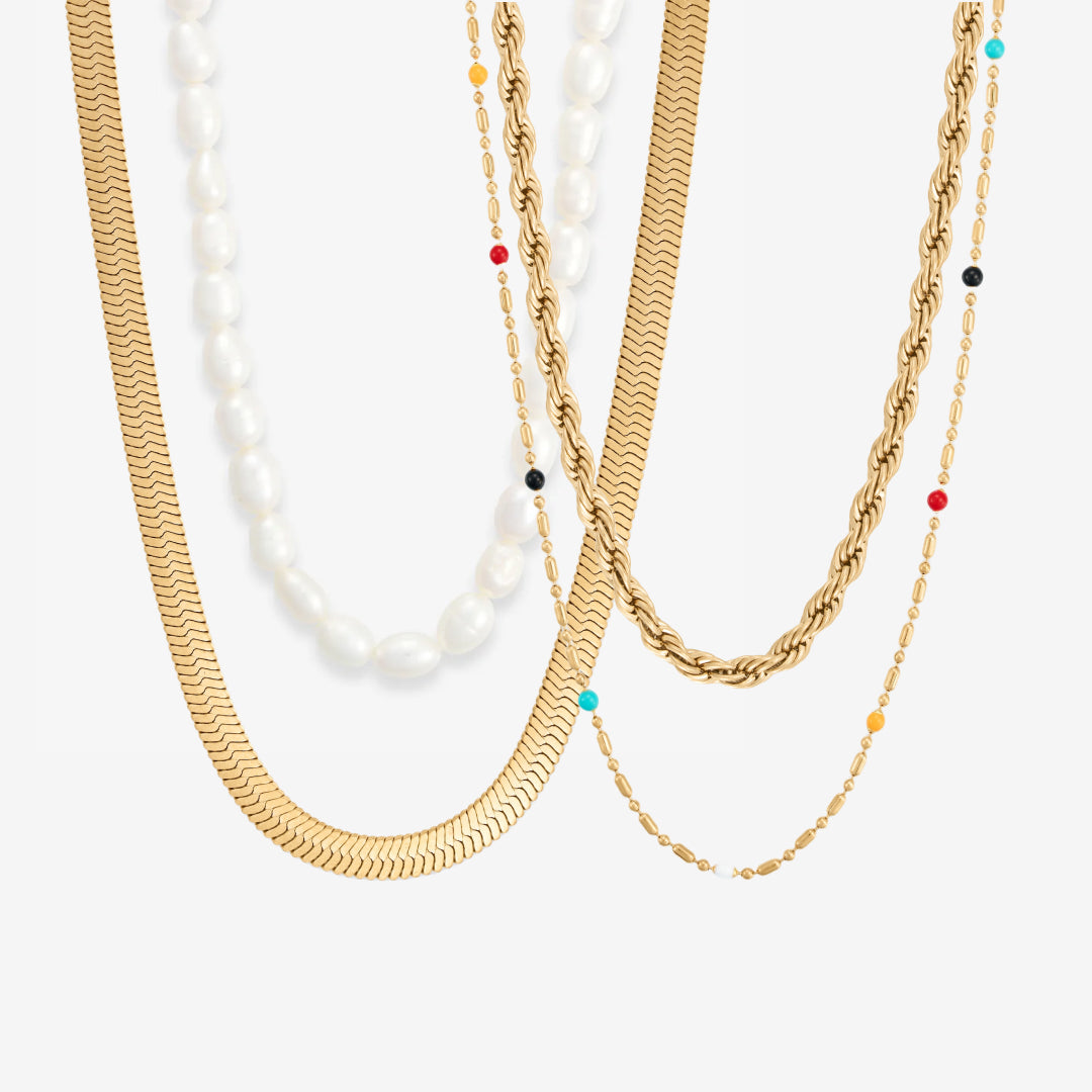 Perle, Slange & Dot Rope Sæt: 4 halskæder