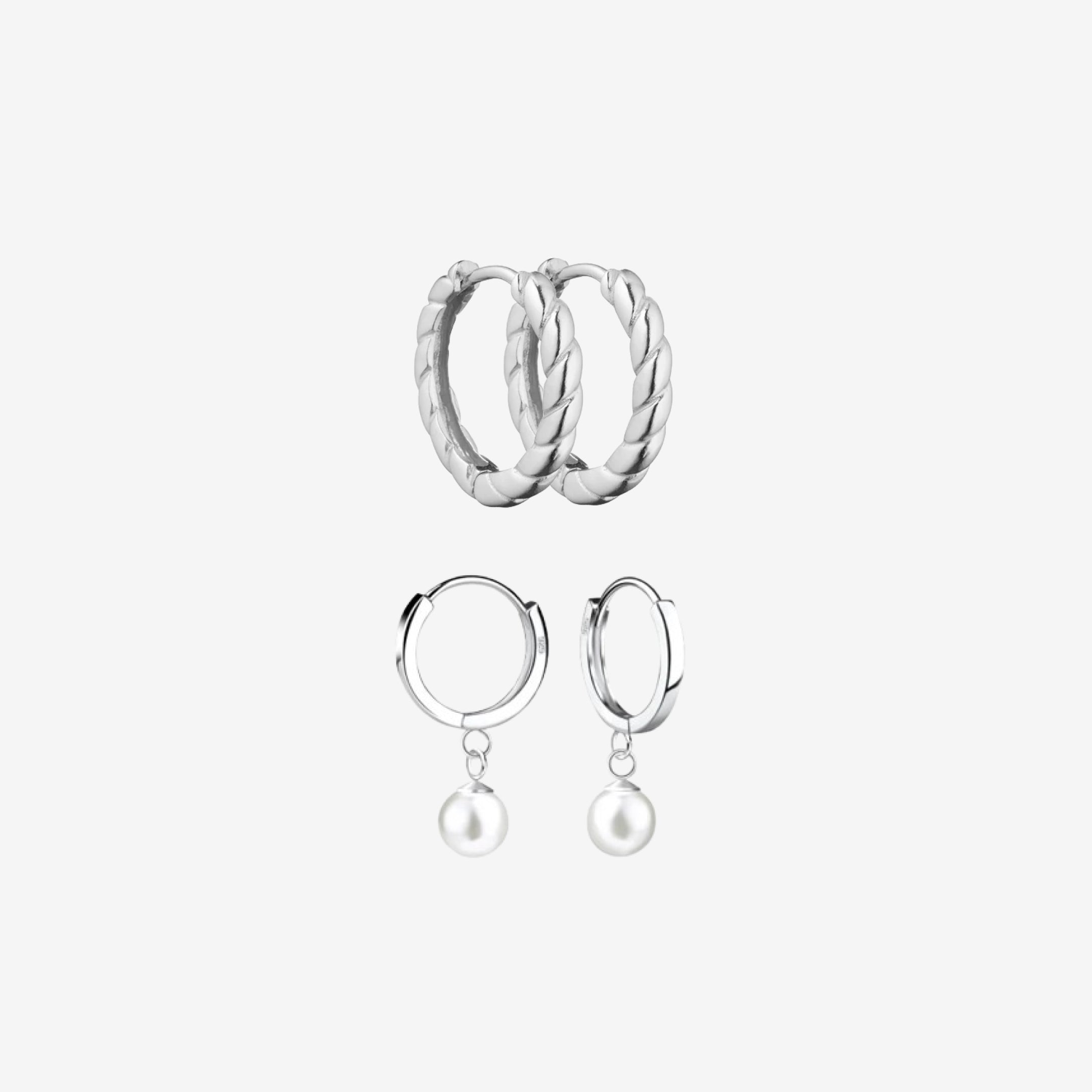 Perle og Twisted Sæt: 2 øreringe