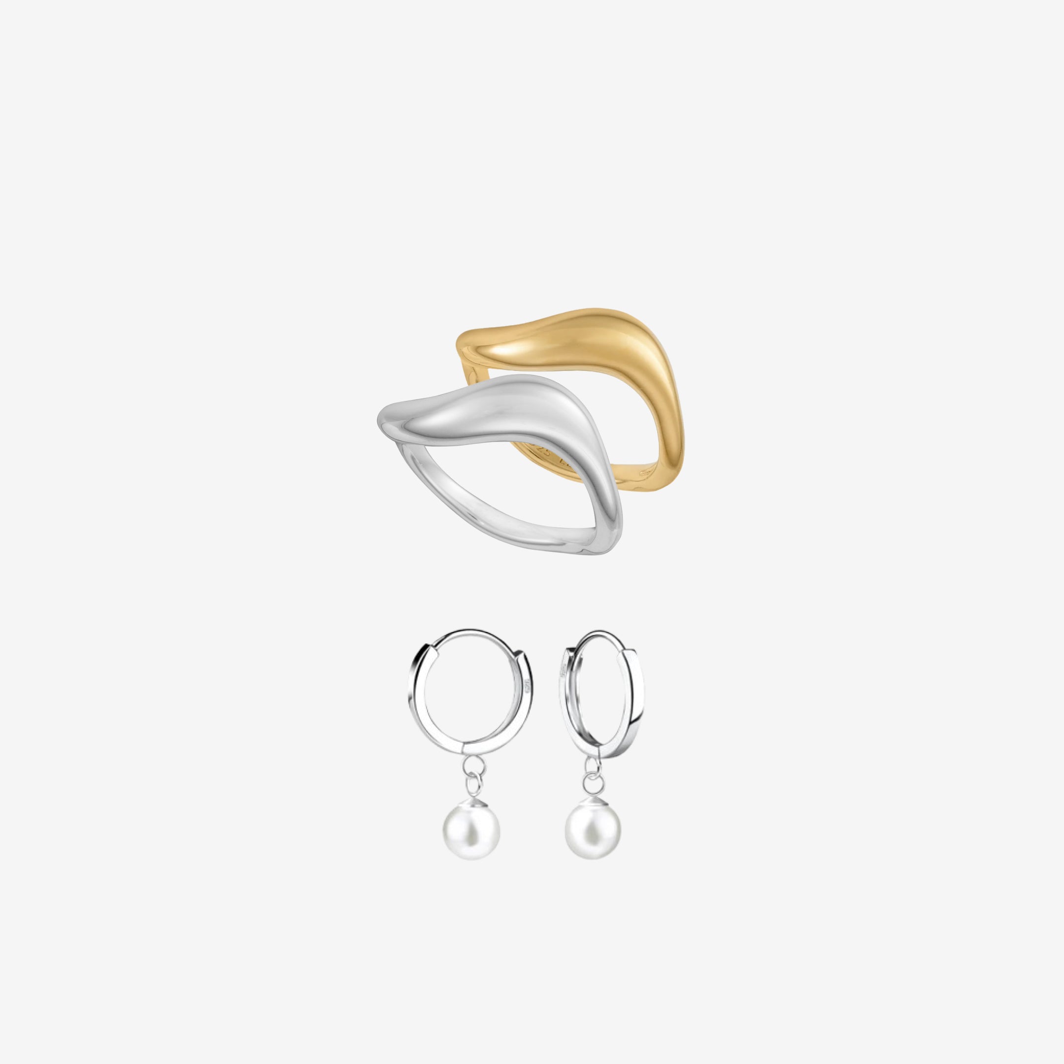 Wave og Perle Sæt: 2 ringe & 1 ørering