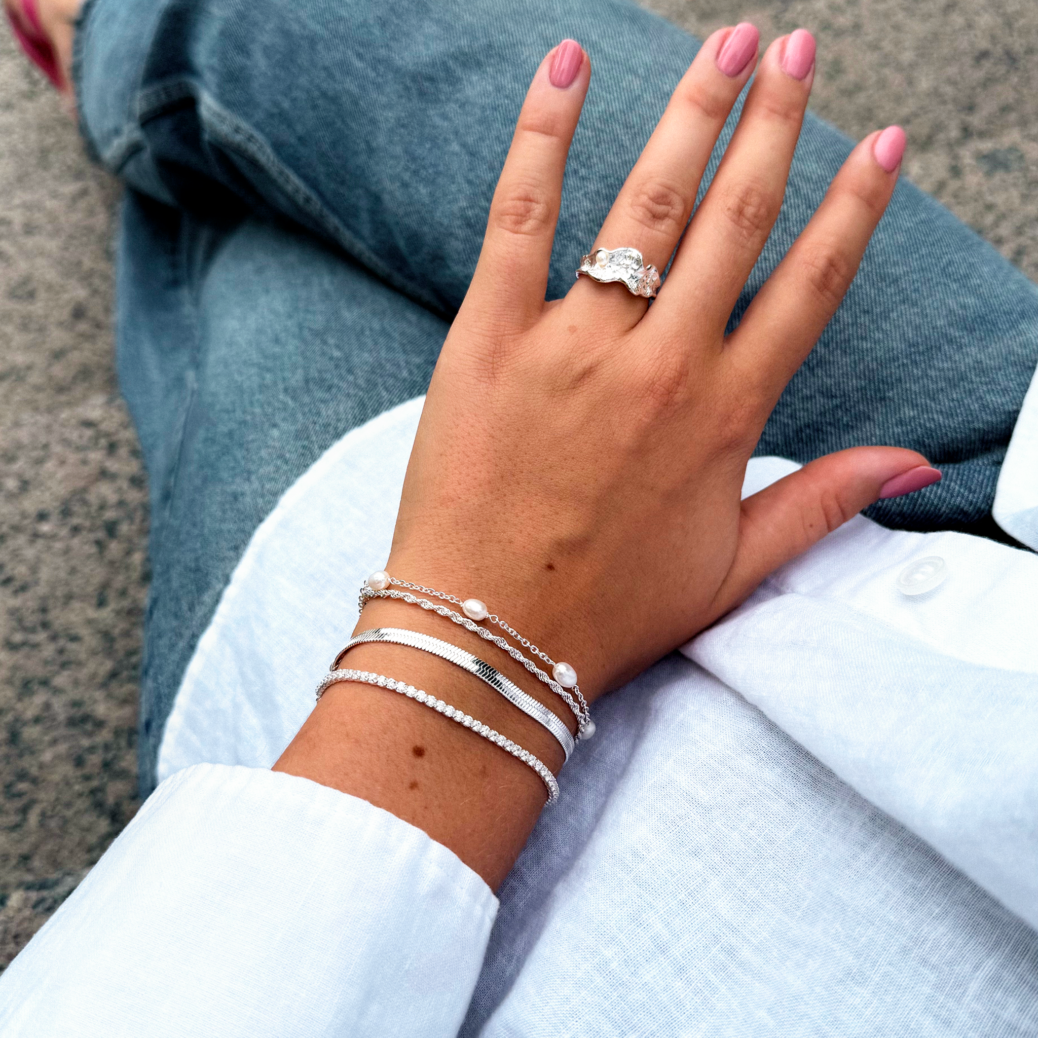 Flad Slange Armbånd 4mm Sølvbelagt