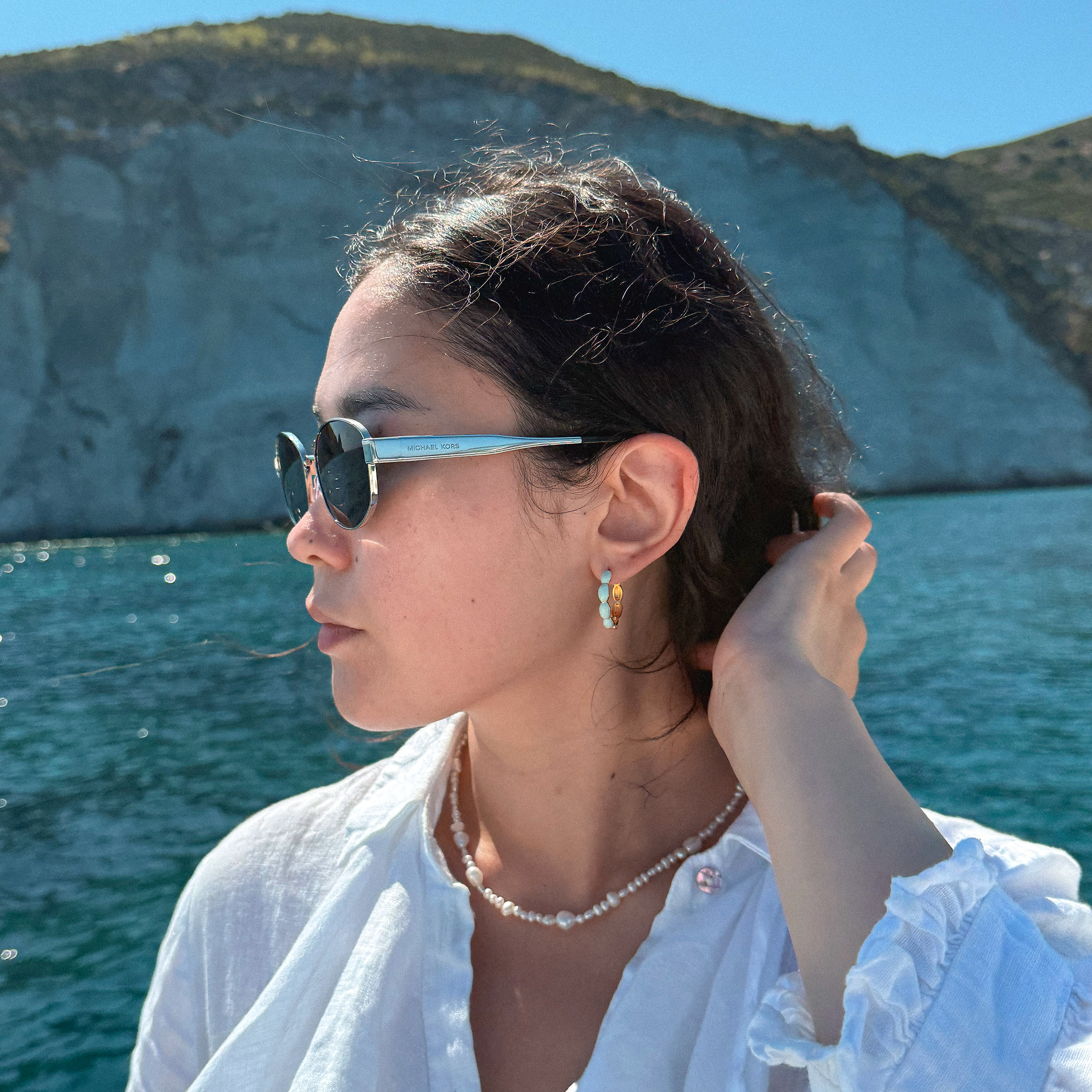 Boble Hoop Blå 24mm Guldbelagt