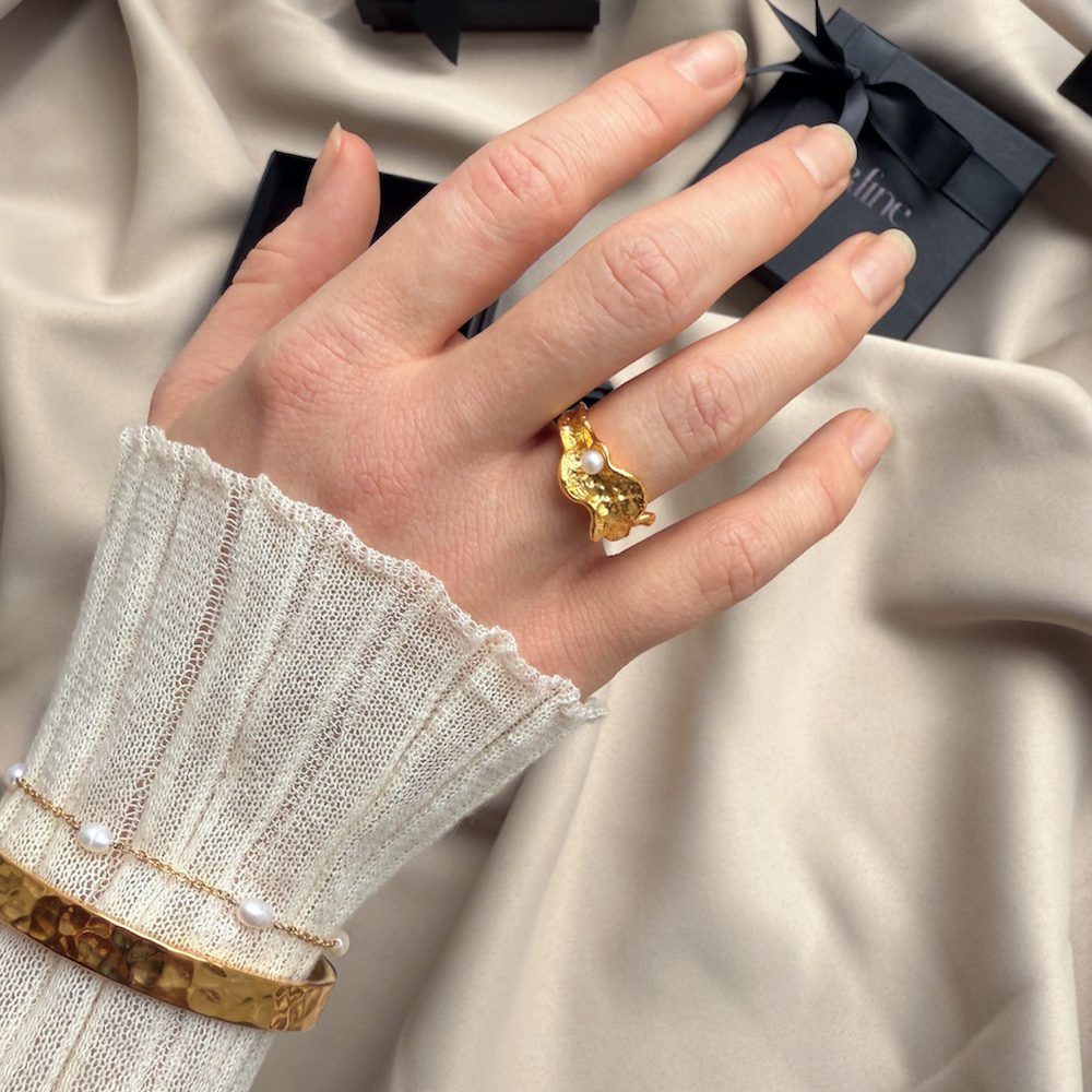 Magma Perle Ring Guldbelagt