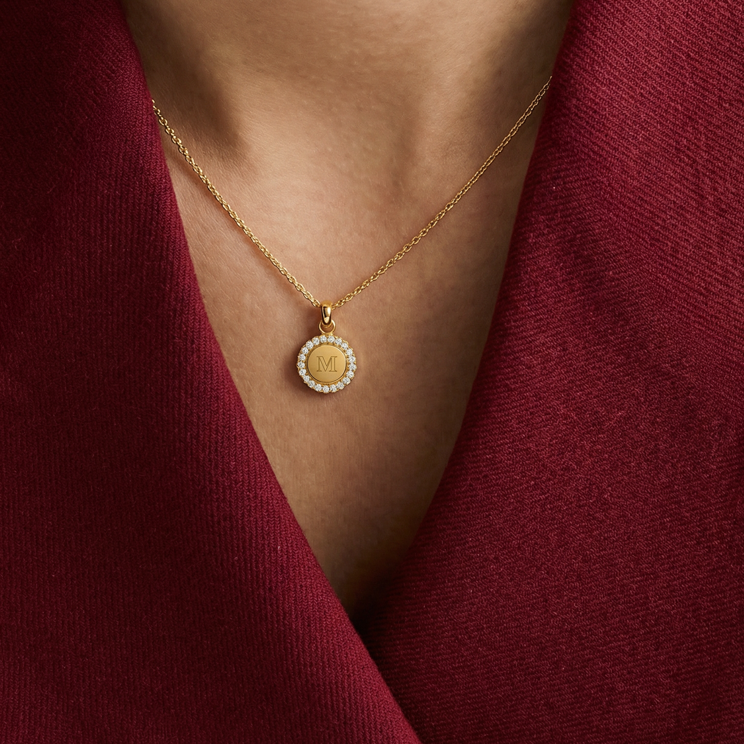 Krystal Halskæde med Billede Guldbelagt