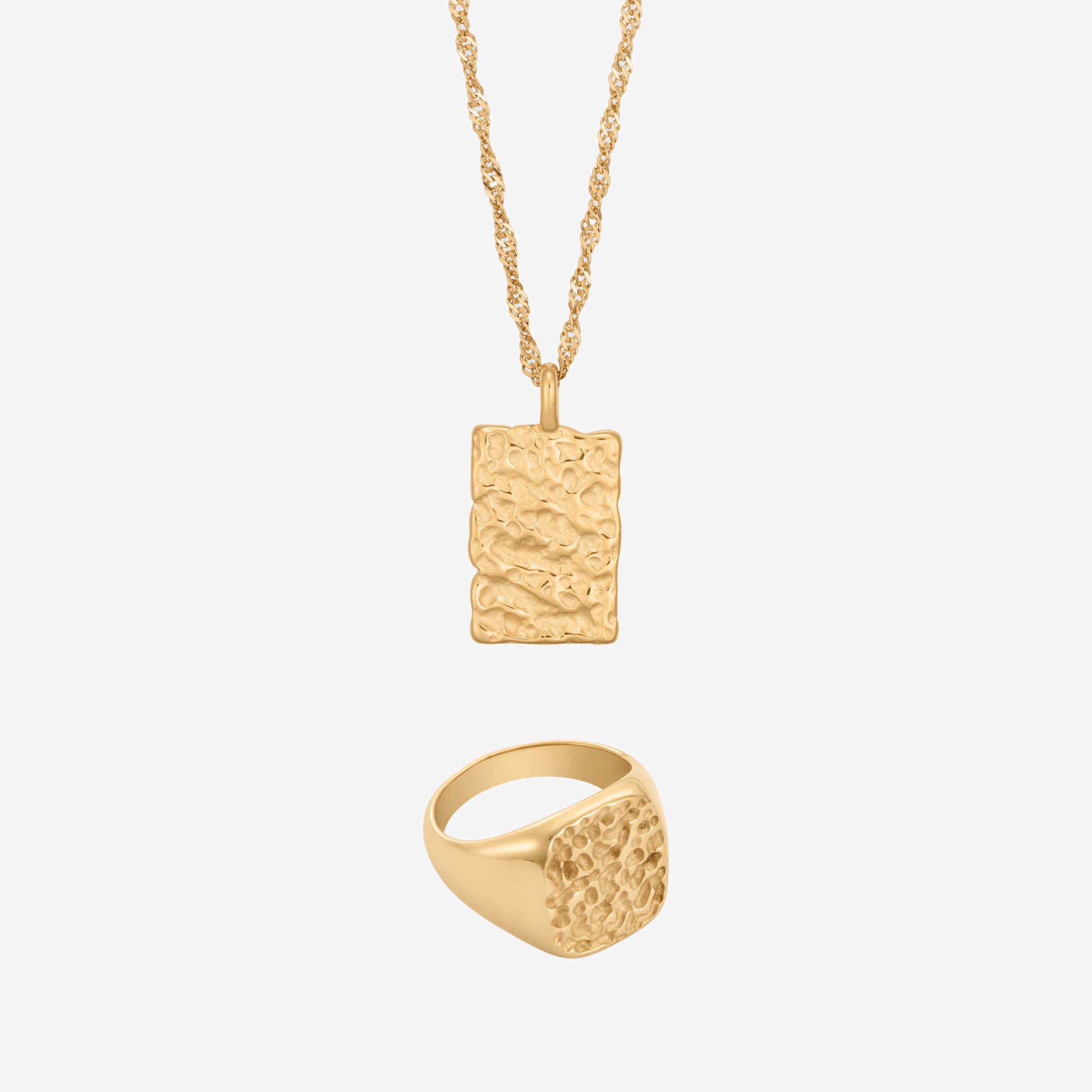 Hamret Sæt: 1 halskæde & 1 ring