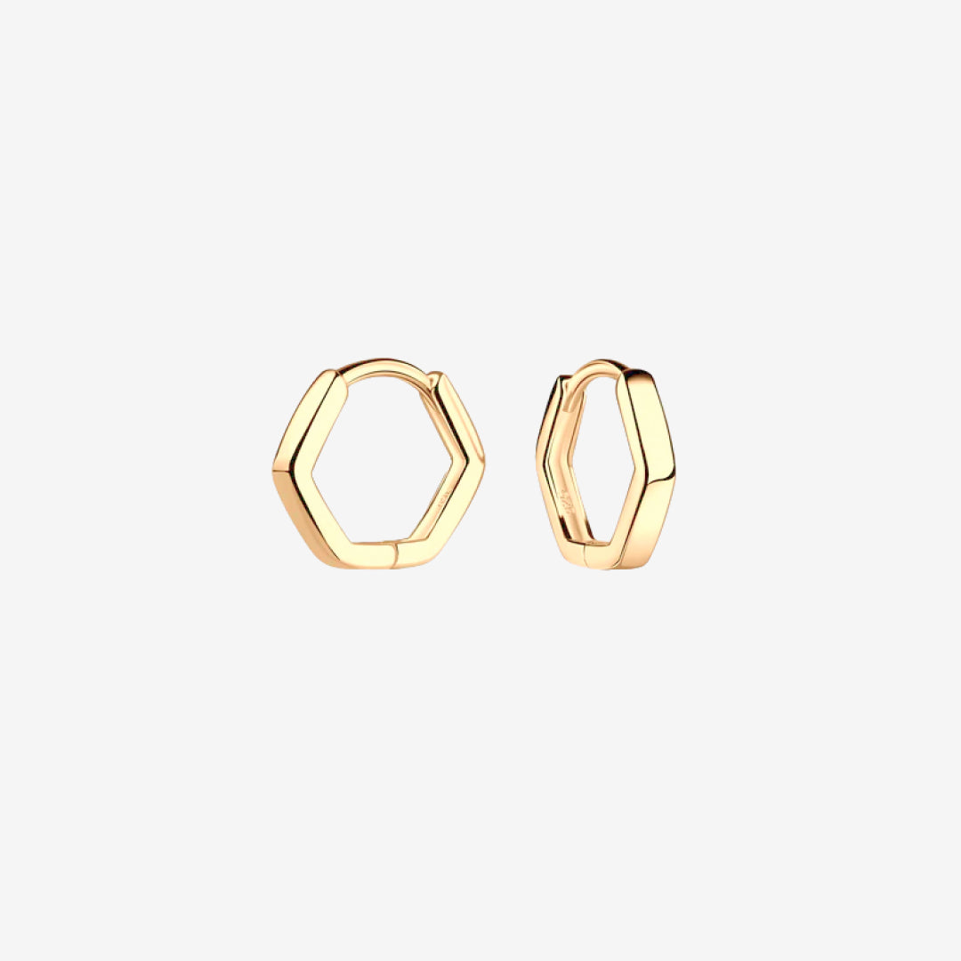 Hexagon Hoop Øreringe Guldbelagt