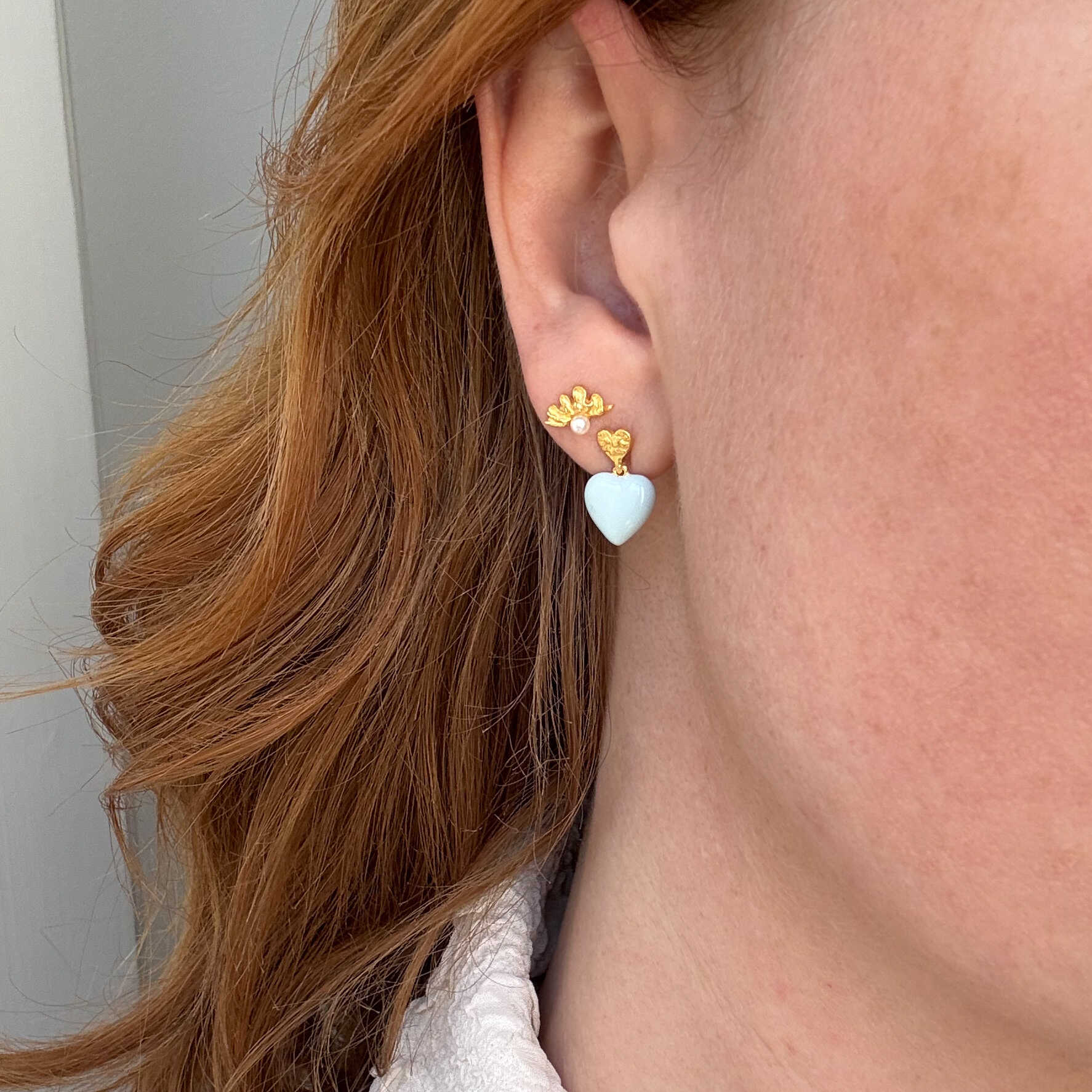 Wave Perle Stud Guldbelagt