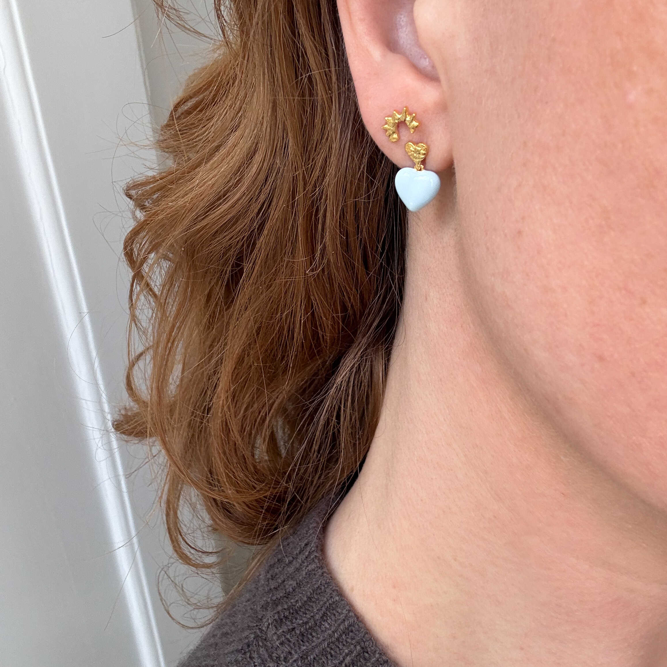 Blåt Hjerte Stud Guldbelagt