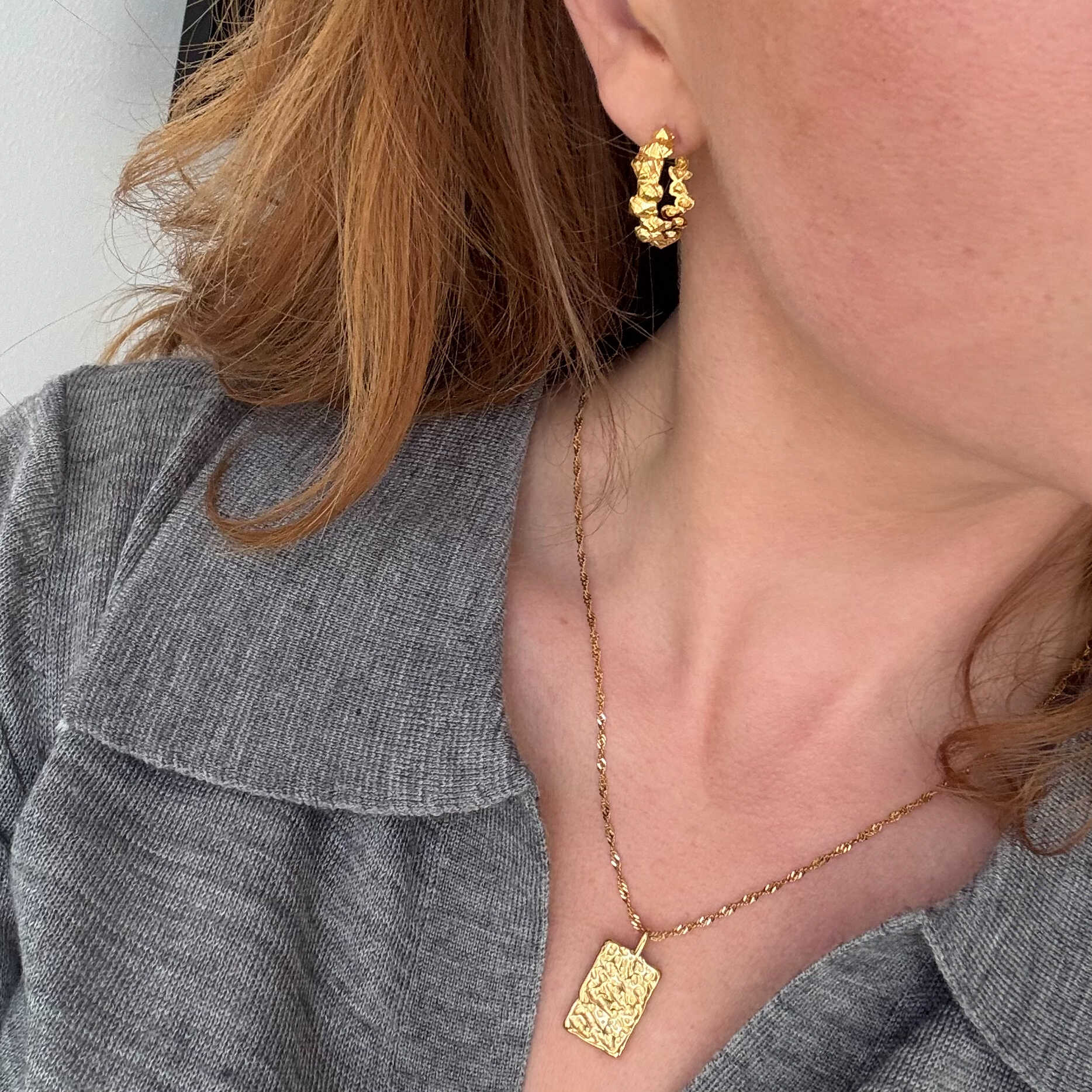 Hamret Halskæde Guldbelagt