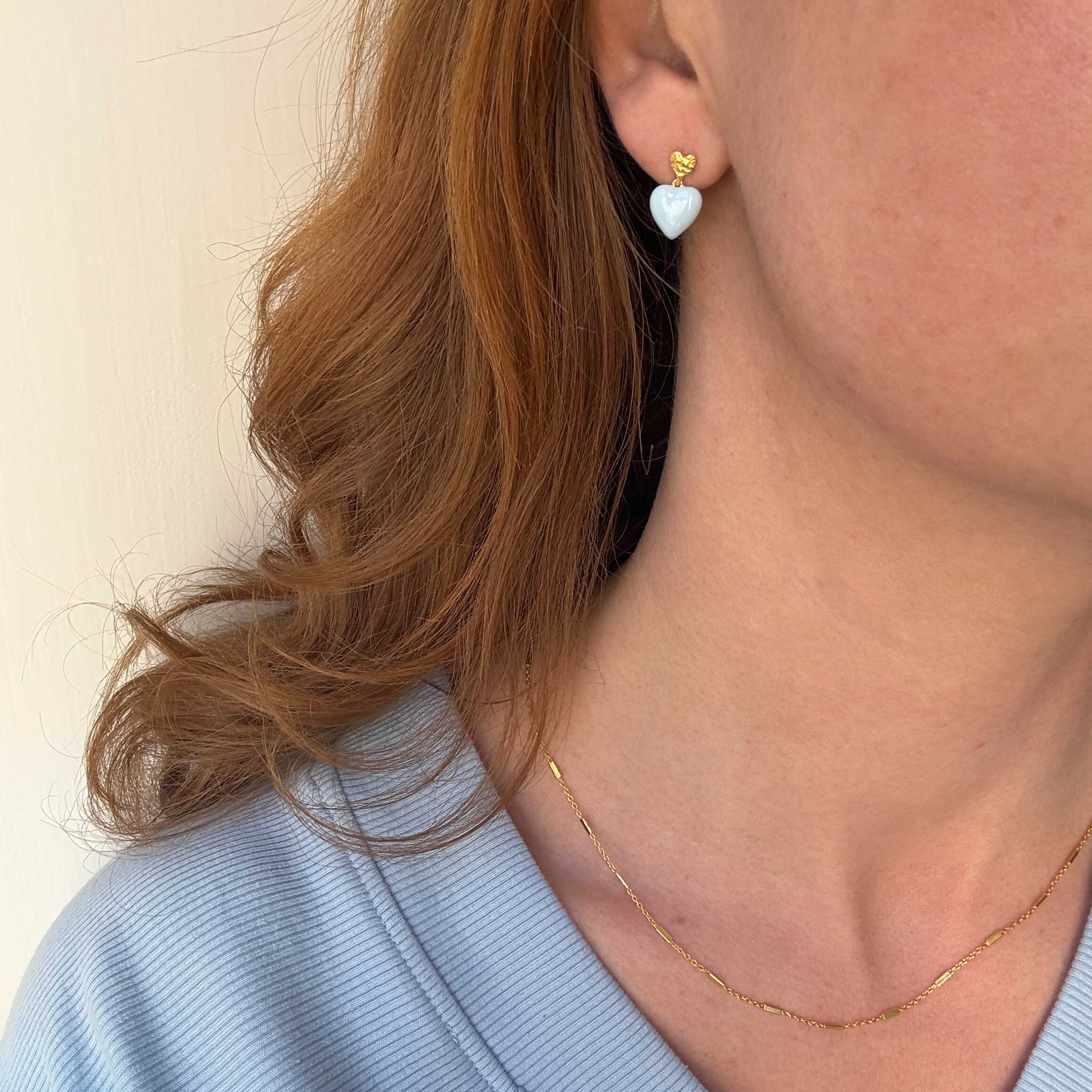 Blåt Hjerte Stud Guldbelagt