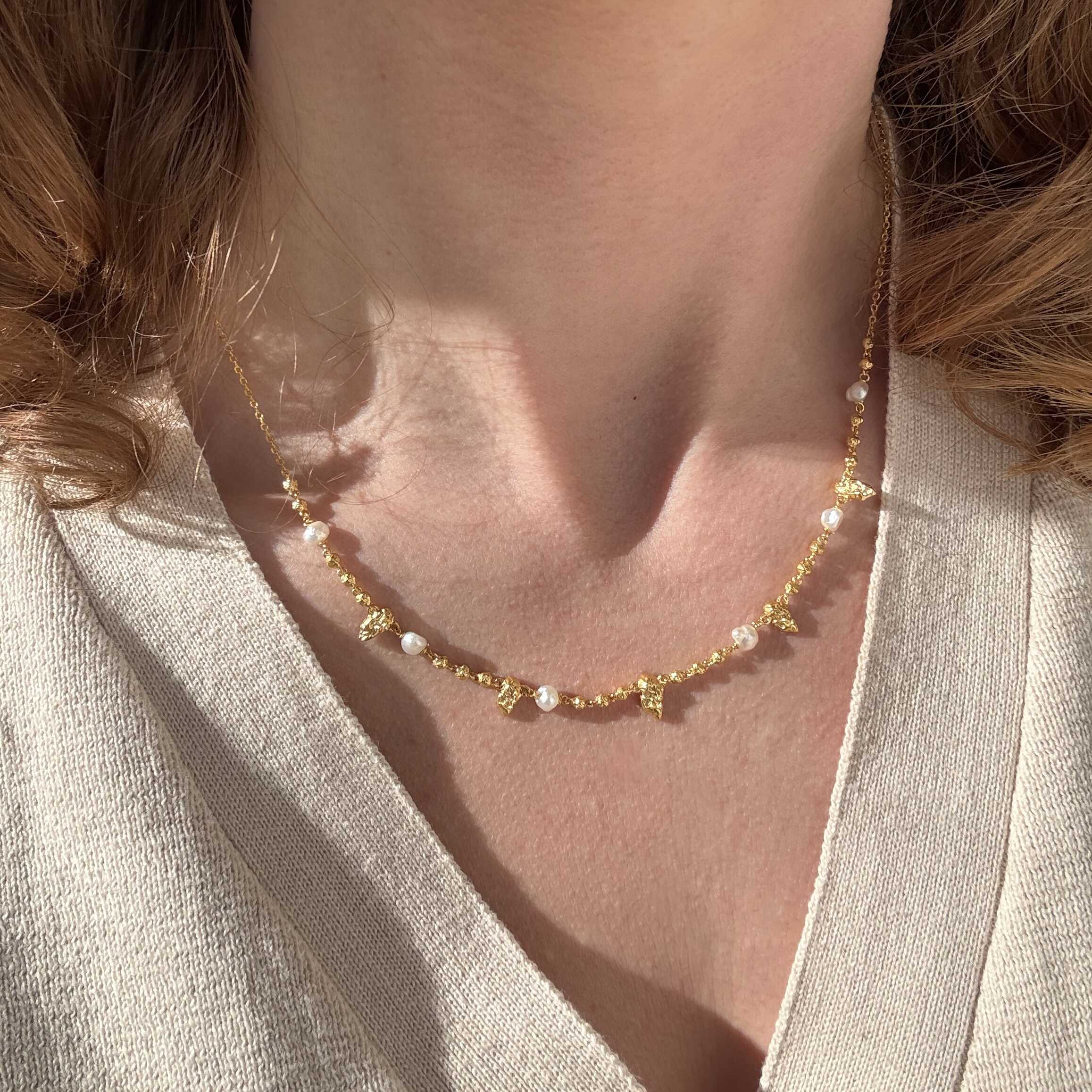 Leaf Perle Halskæde Guldbelagt