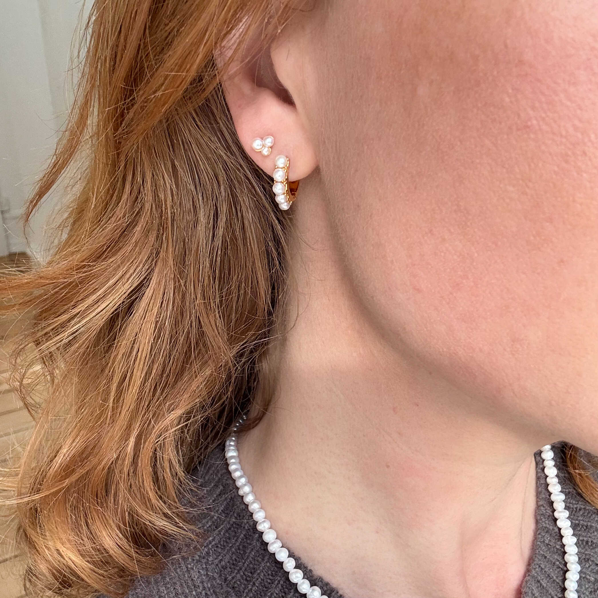 Triple Perle Stud Guldbelagt