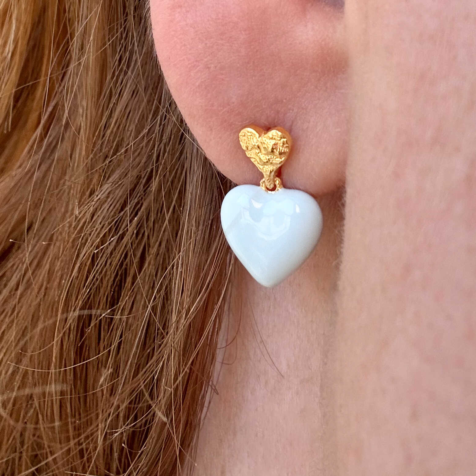 Blåt Hjerte Stud Guldbelagt