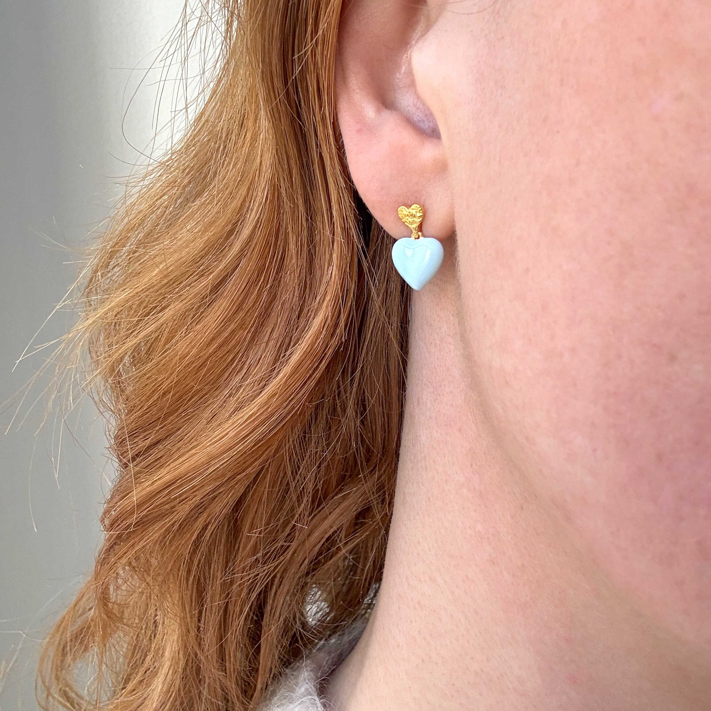 Blåt Hjerte Stud Guldbelagt