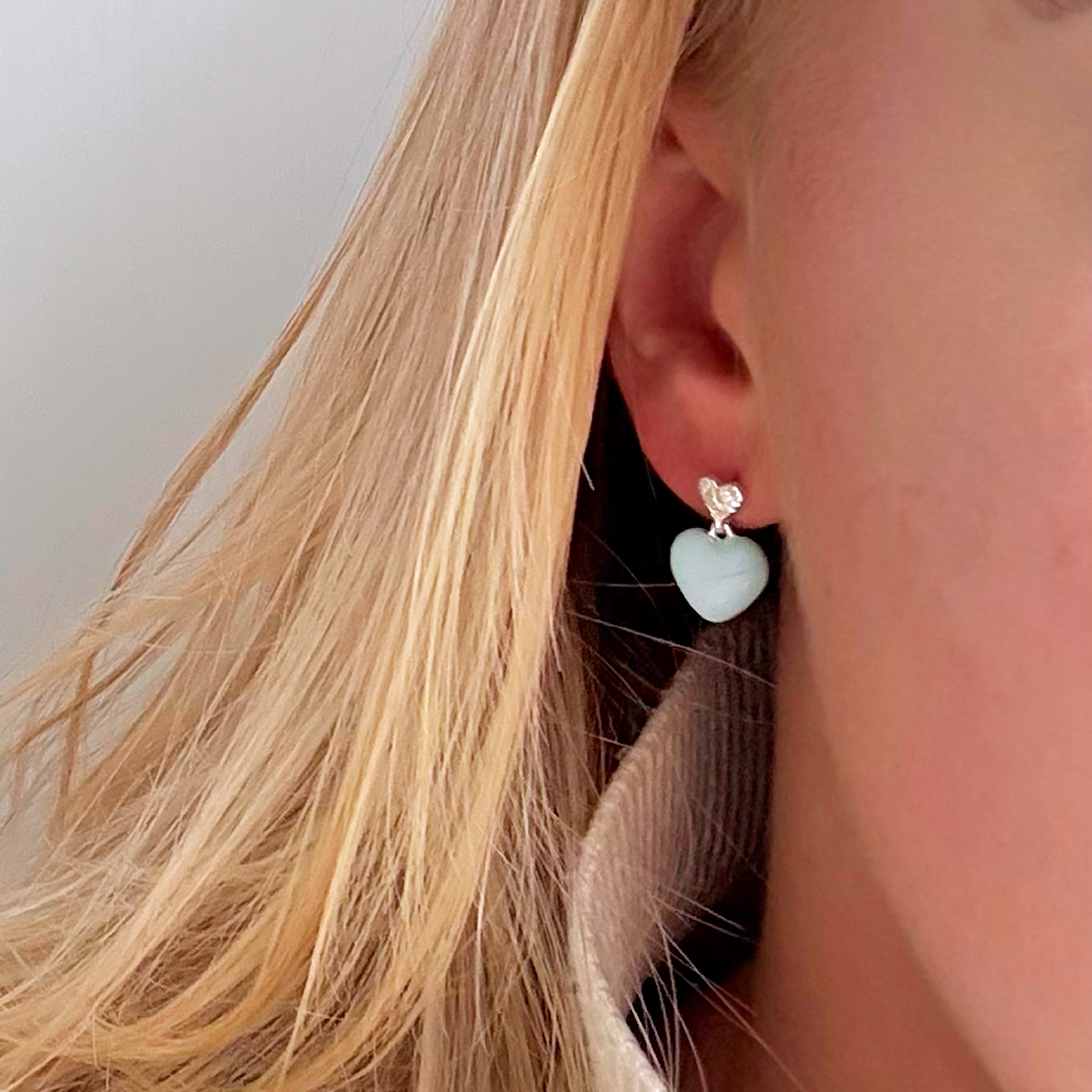 Blåt Hjerte Stud Sølvbelagt