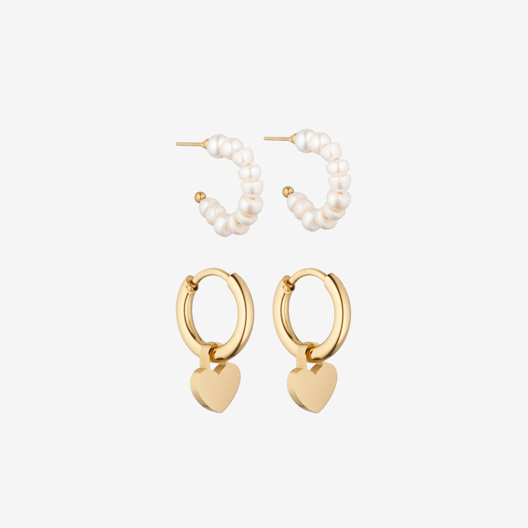 Perle Dome og Solid Hjerte Guld