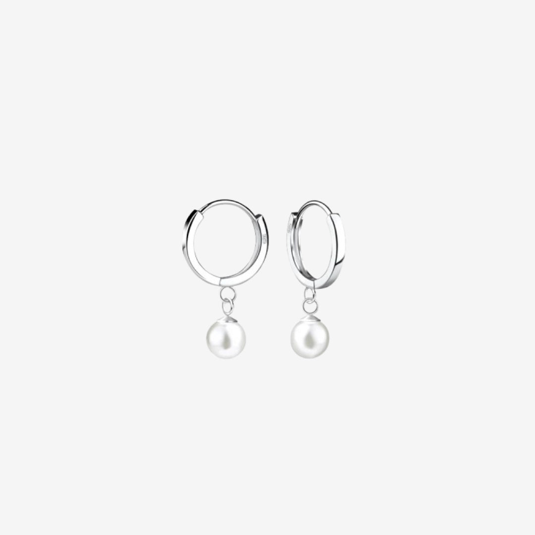 Perle Hoops Øreringe Sølv