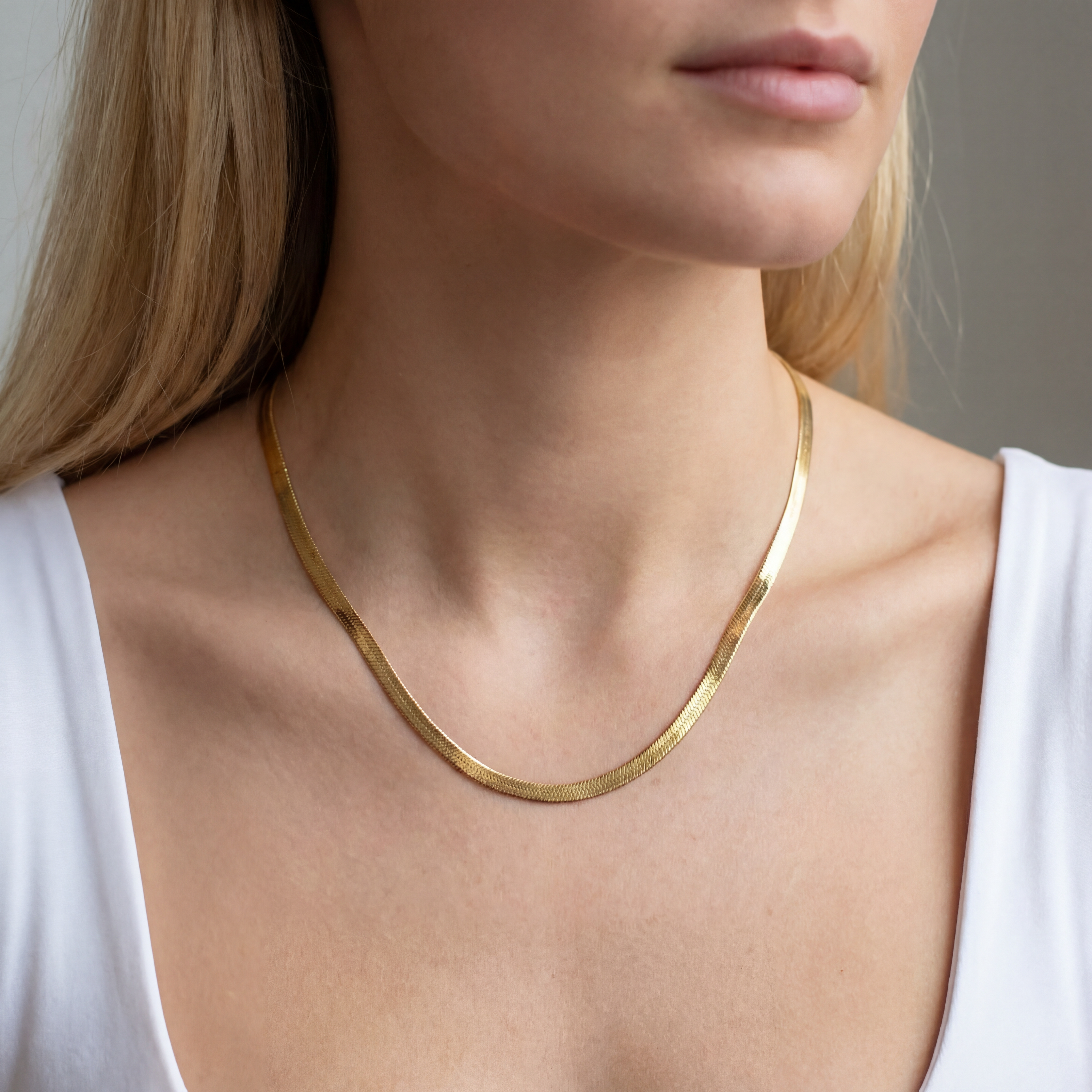 Flad Slange Halskæde 4mm Guldbelagt