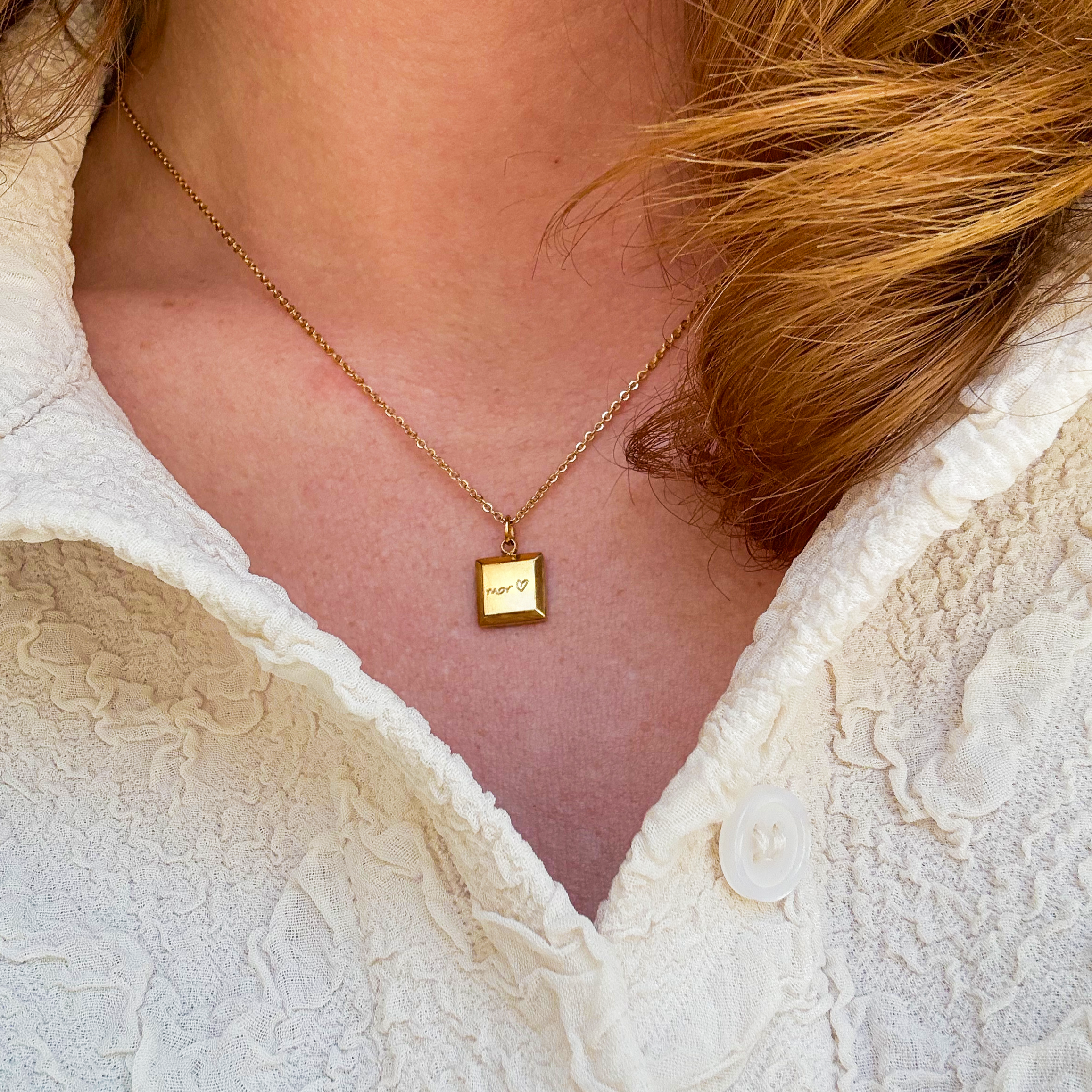 Kvadrat Halskæde Guldbelagt m. Indgravering