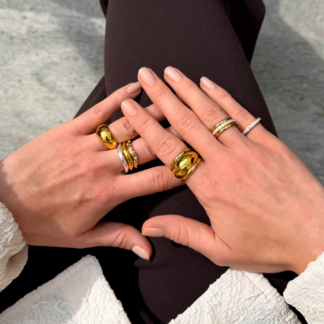 Krystal Dot Wave Ring Guldbelagt