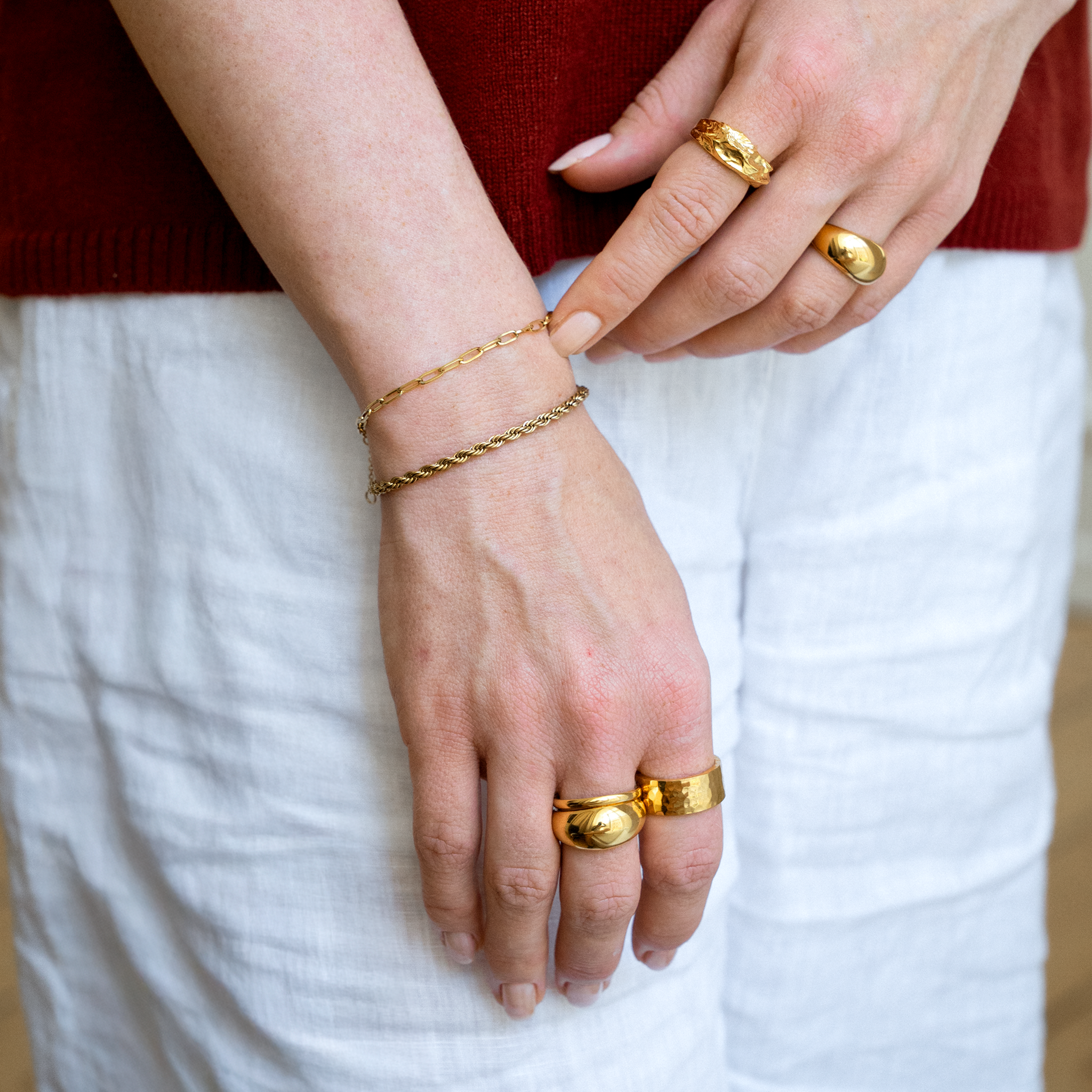 Hamret Chunky Ring Guldbelagt